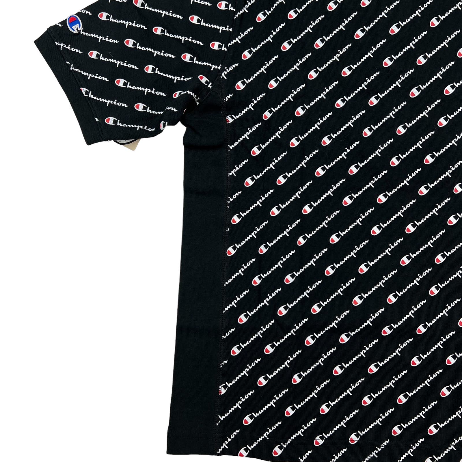 Champion Men Black Polo US S Short Sleeve White Logo Pattern