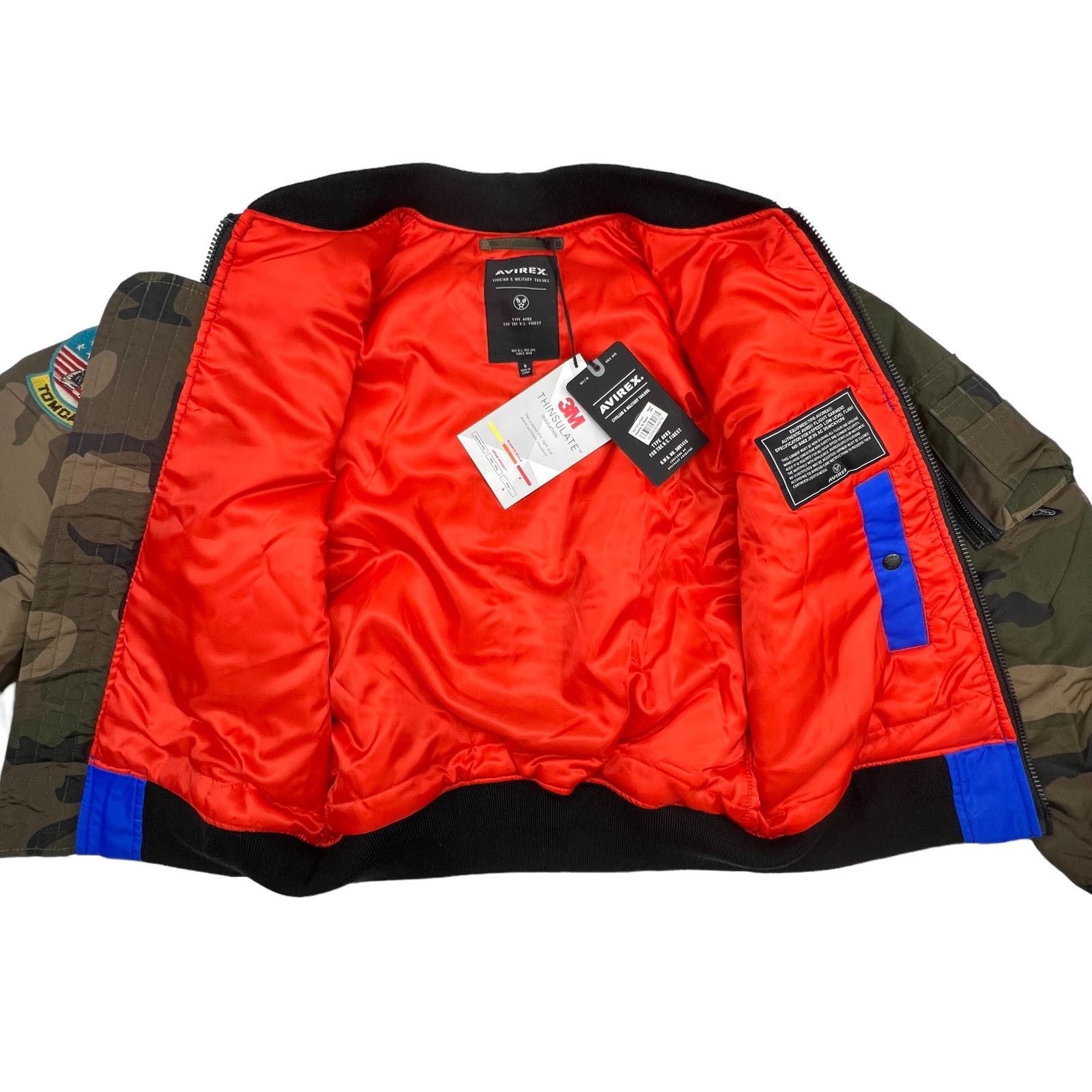 Avirex Men Camo Bomber Jacket US S Military Olive Flight Garment