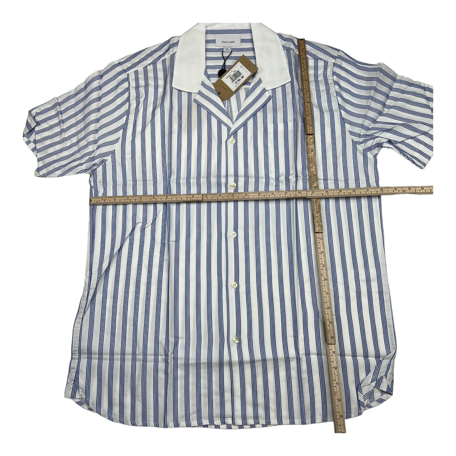 Soulland Cornwall Men White Striped Shirt US L Short Sleeve