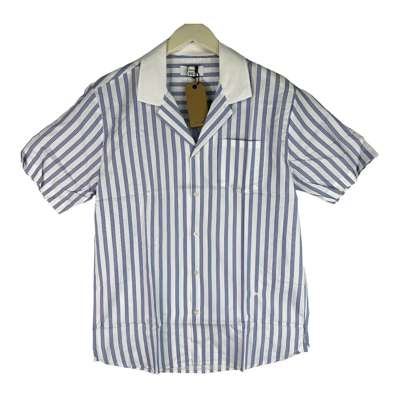 Soulland Cornwall Men White Striped Shirt US L Short Sleeve