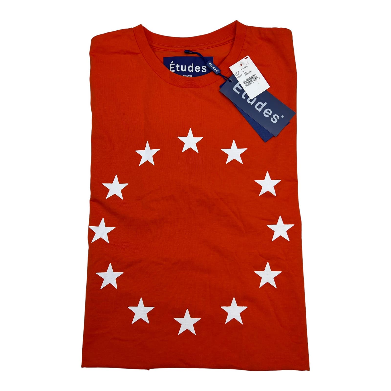 Etudes Unisex Orange T-Shirt Crew US L Neck Short Sleeve