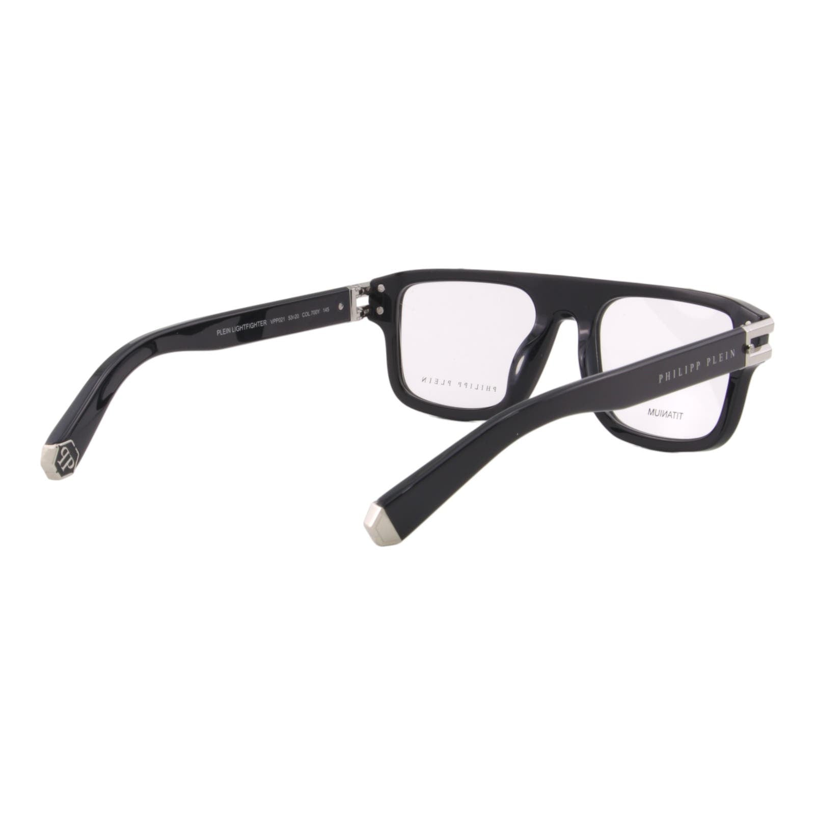 Men Square Glasses VPP021M-700Y Black Optical Frame Silver Titanium