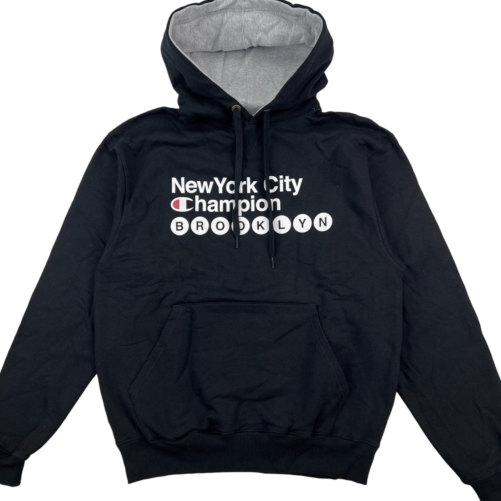 Champion Men Black Hoodie US M Logo Printed Long Sleeve