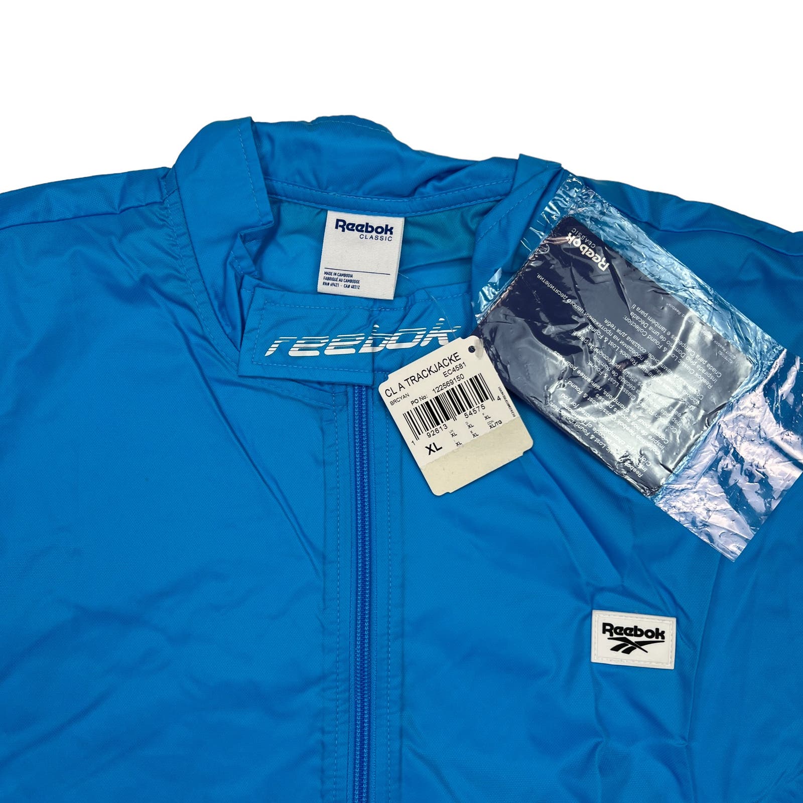 Reebok Classic Men Blue Windbreaker US XL Track Jacket Zip Up