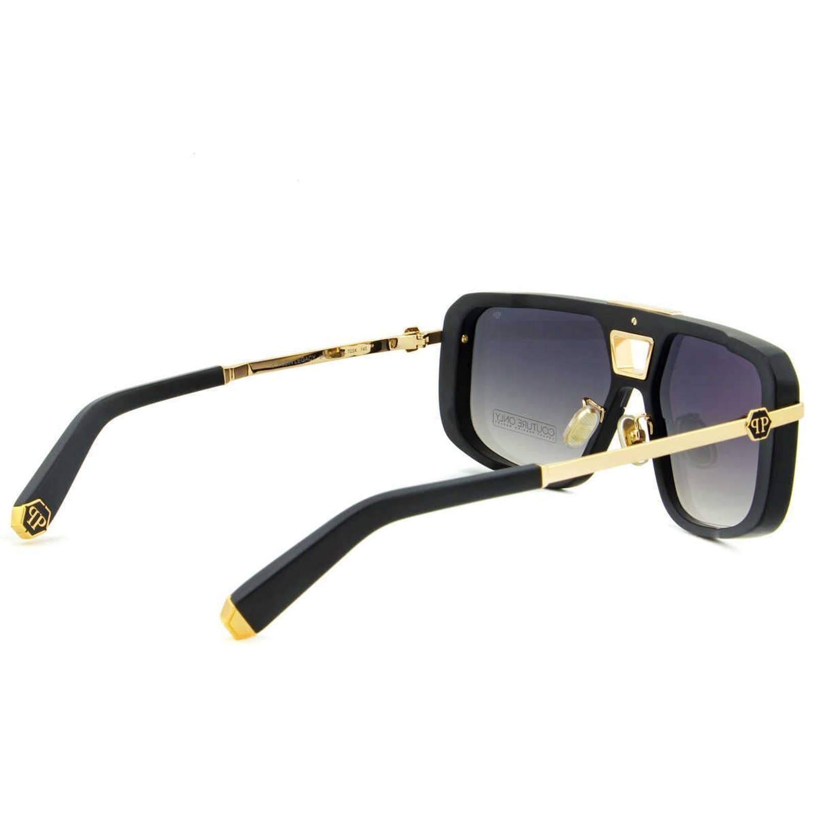Men Square Shield Black Gold Sunglasses SPP008M-703X