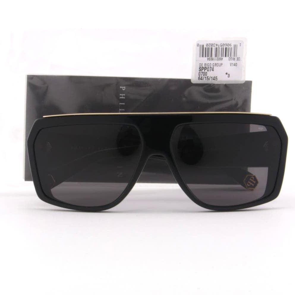 Men Designer Sunglasses SPP074-0700 Stylish Black Square Frame Gray Lens