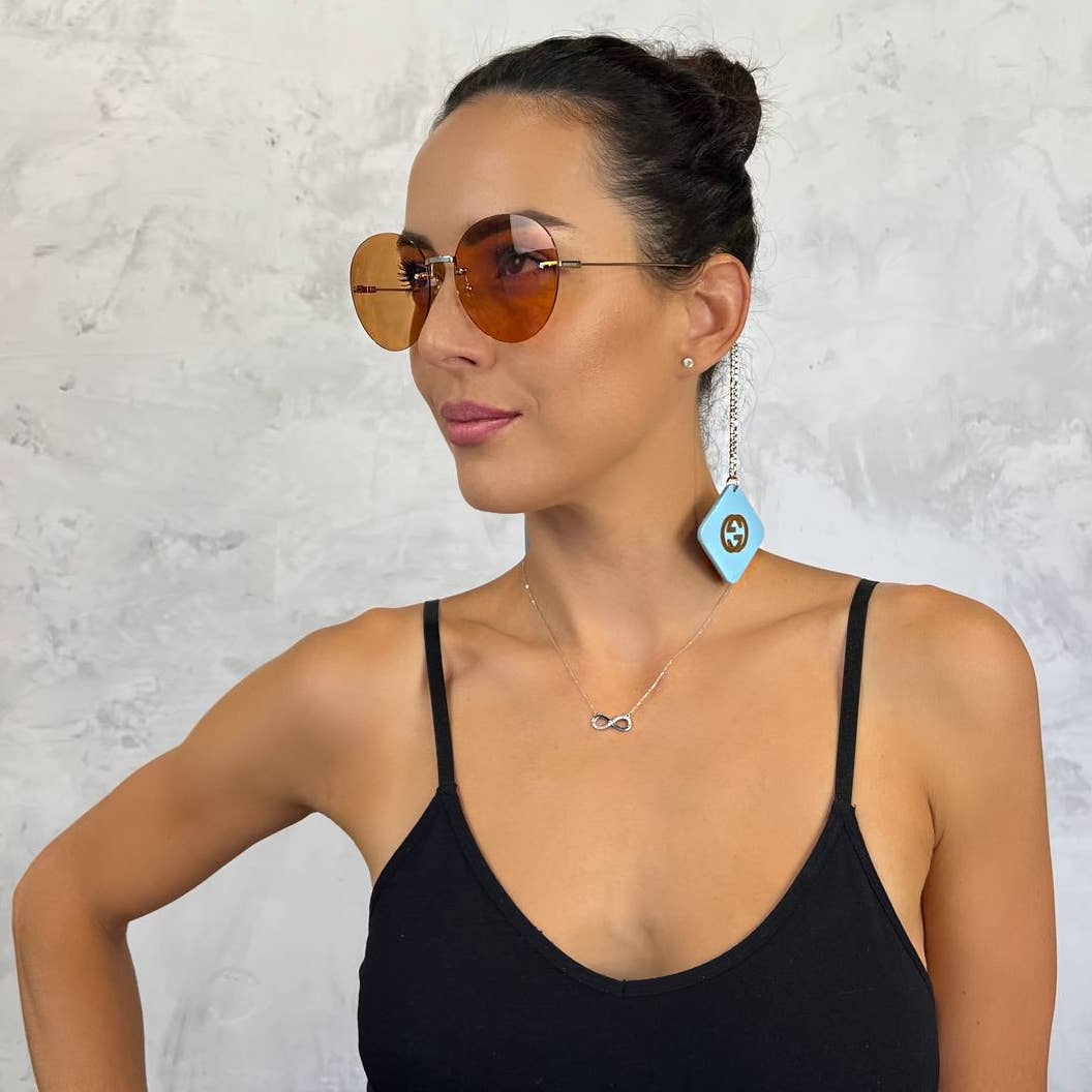 Women Gold Orange Rimless Round Sunglasses GG1149S-007