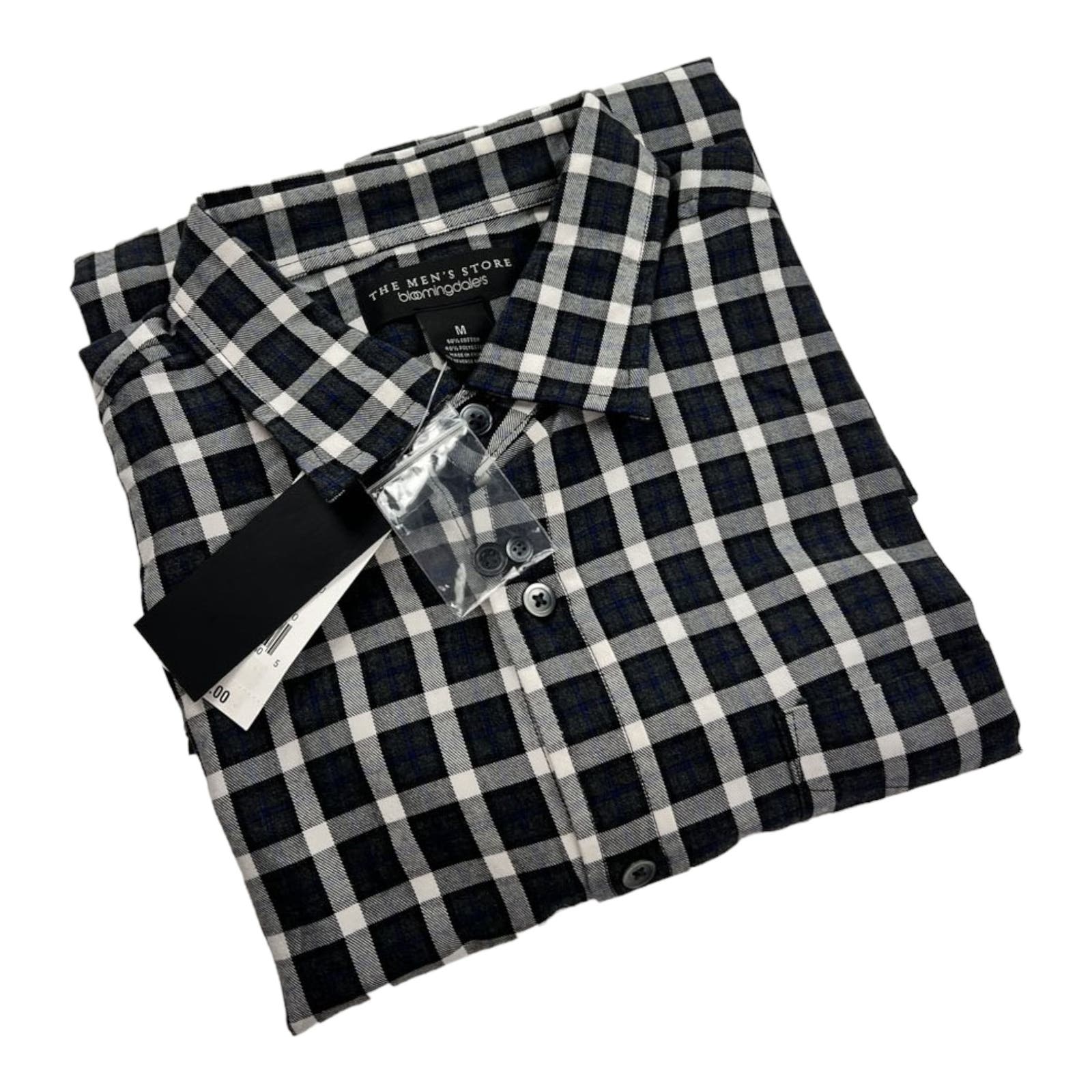 The Men's Store Men Grey Plaid Shirt US M Classic Casual Long Sleeve