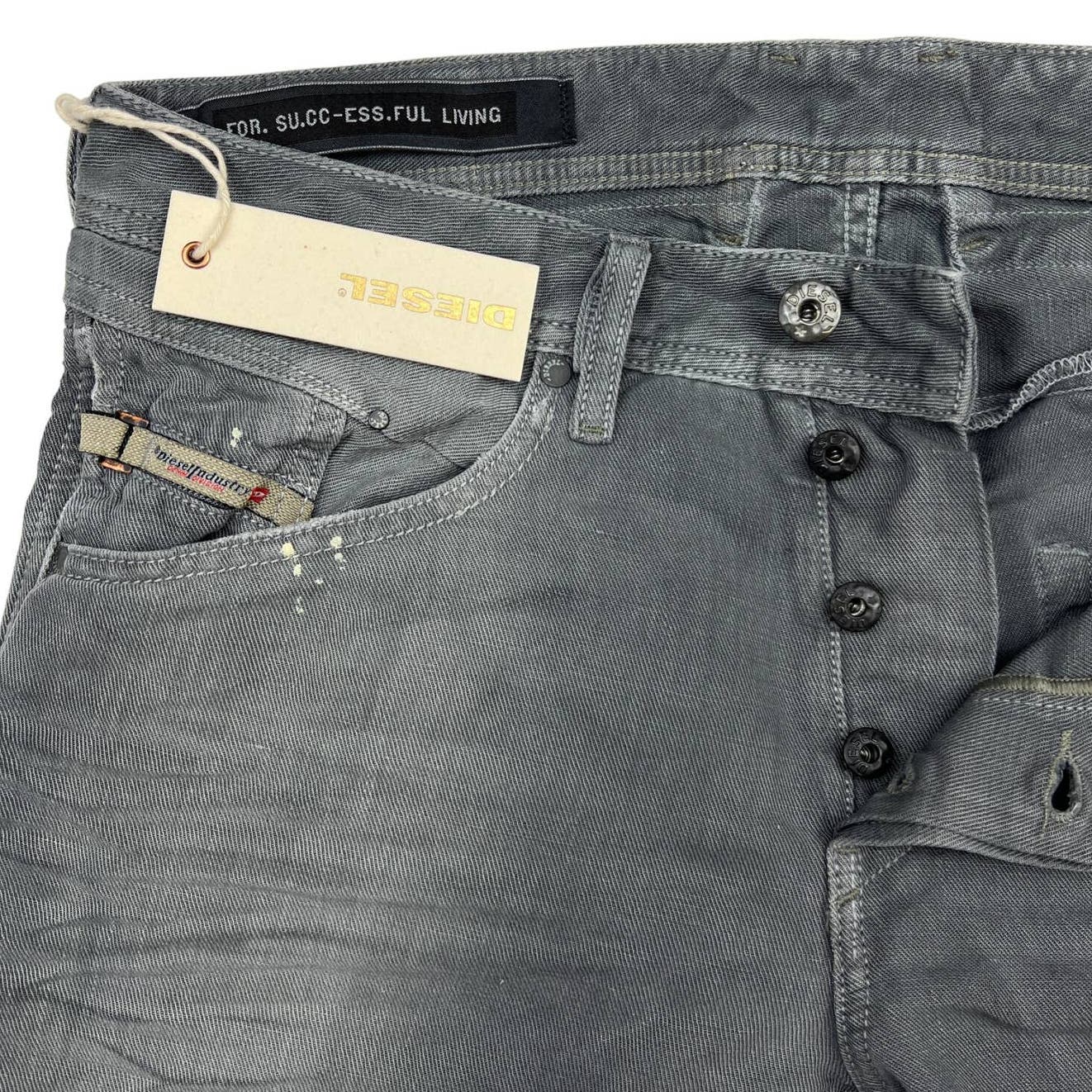 Diesel Men Grey Jeans Slim Fit US 27 Buttons Linen Cotton