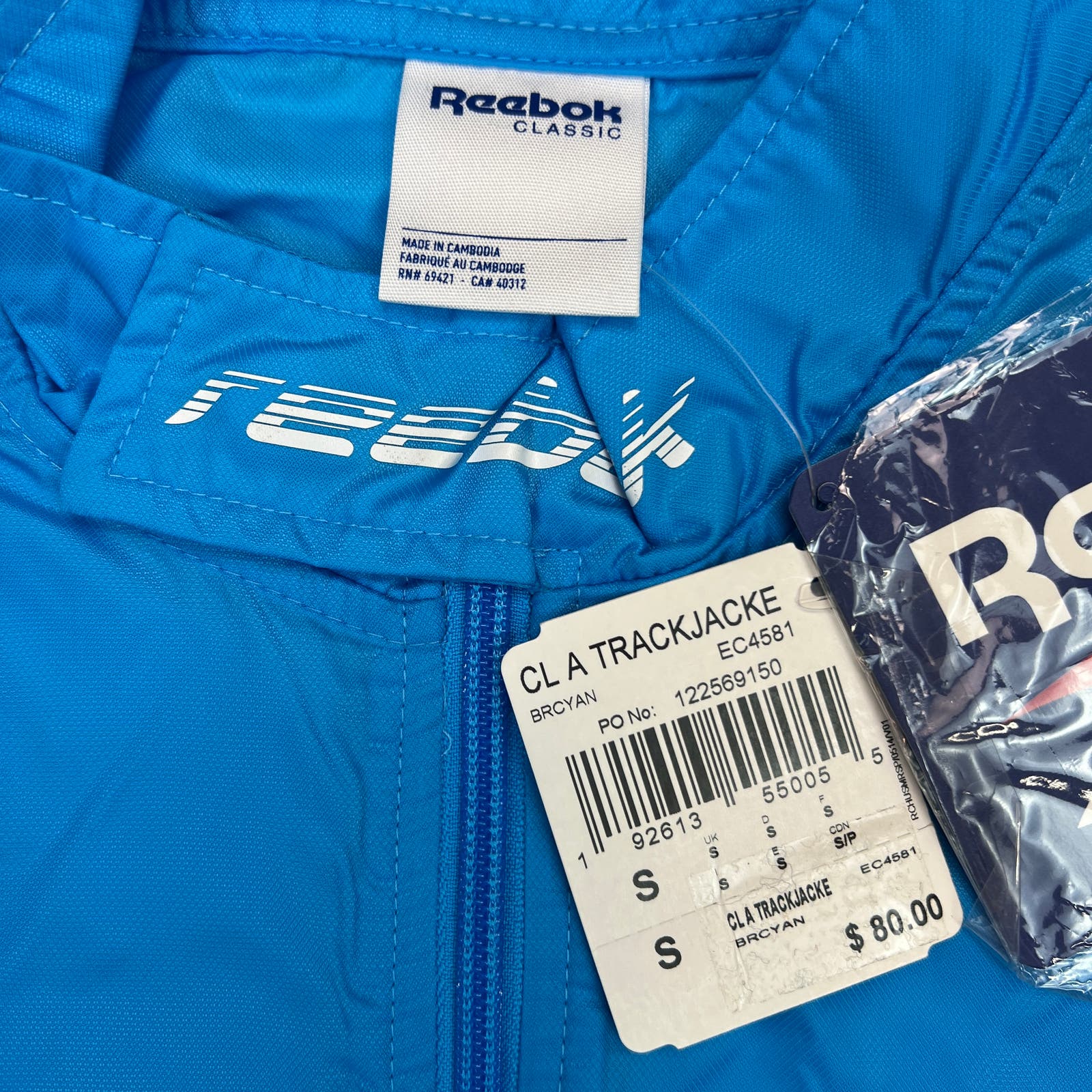 Reebok Classic Men Blue Windbreaker US S Track Jacket Zip Up