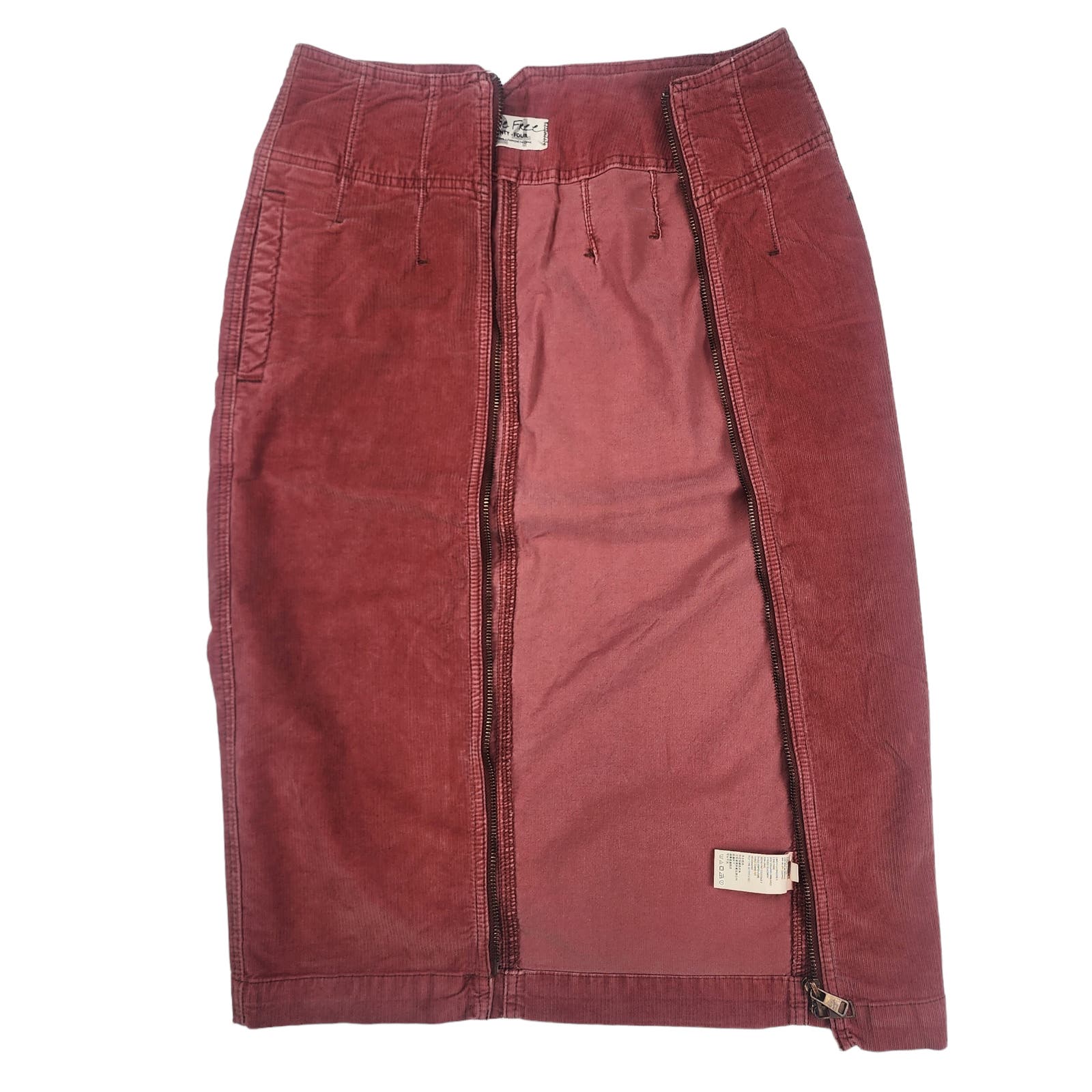 Free People Women Red Pencil Skirt US 24 Zipped Midi Corduroy
