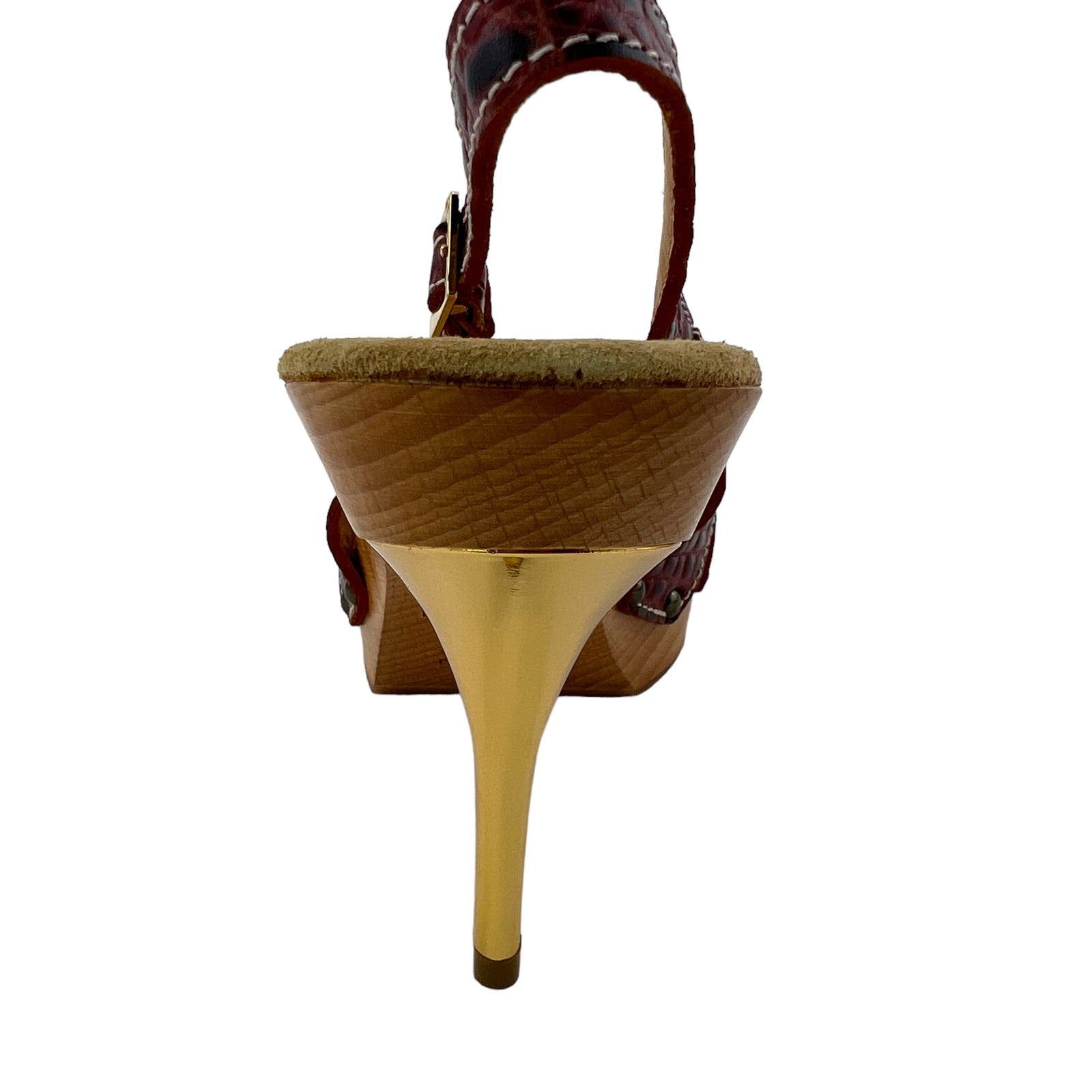Dsquared2 Women US 7 Brown Leather Sling-back Open Toe Mid Heel Shoes
