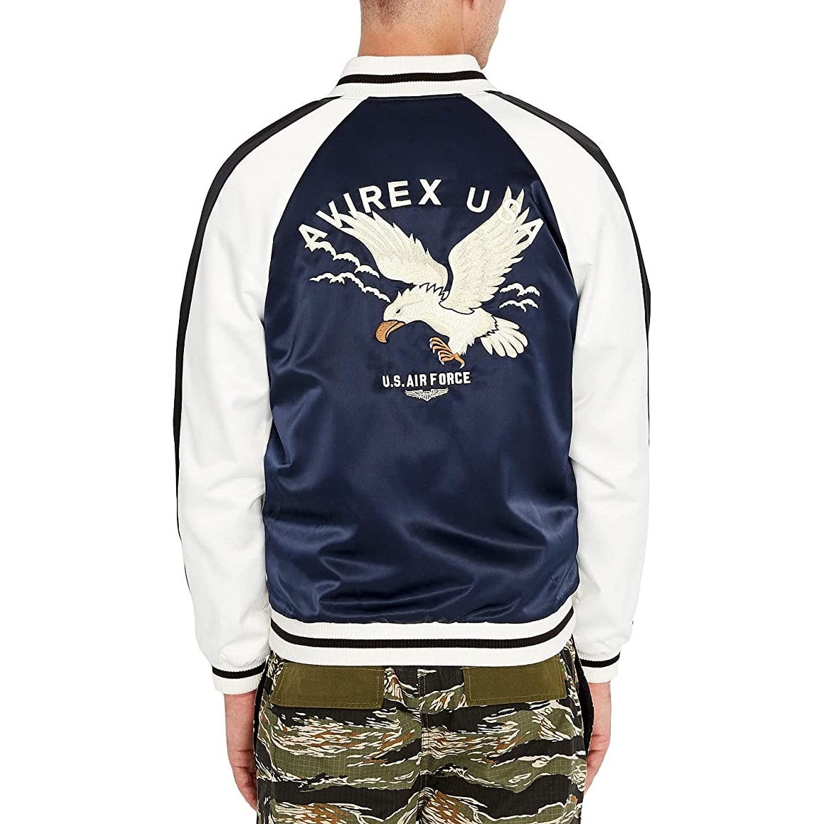 Avirex Civilian Military Tailors Men US L Jacket Full Zip Front Navy White Blazer