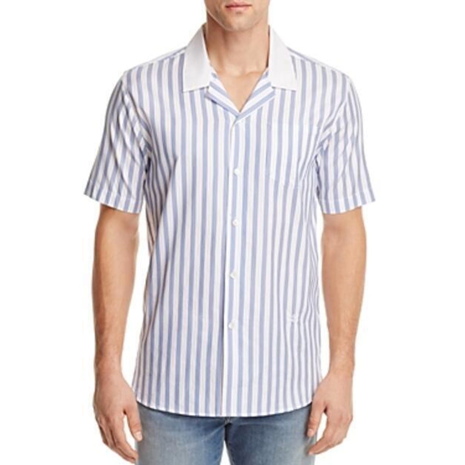 Soulland Cornwall Men White Striped Shirt US L Short Sleeve