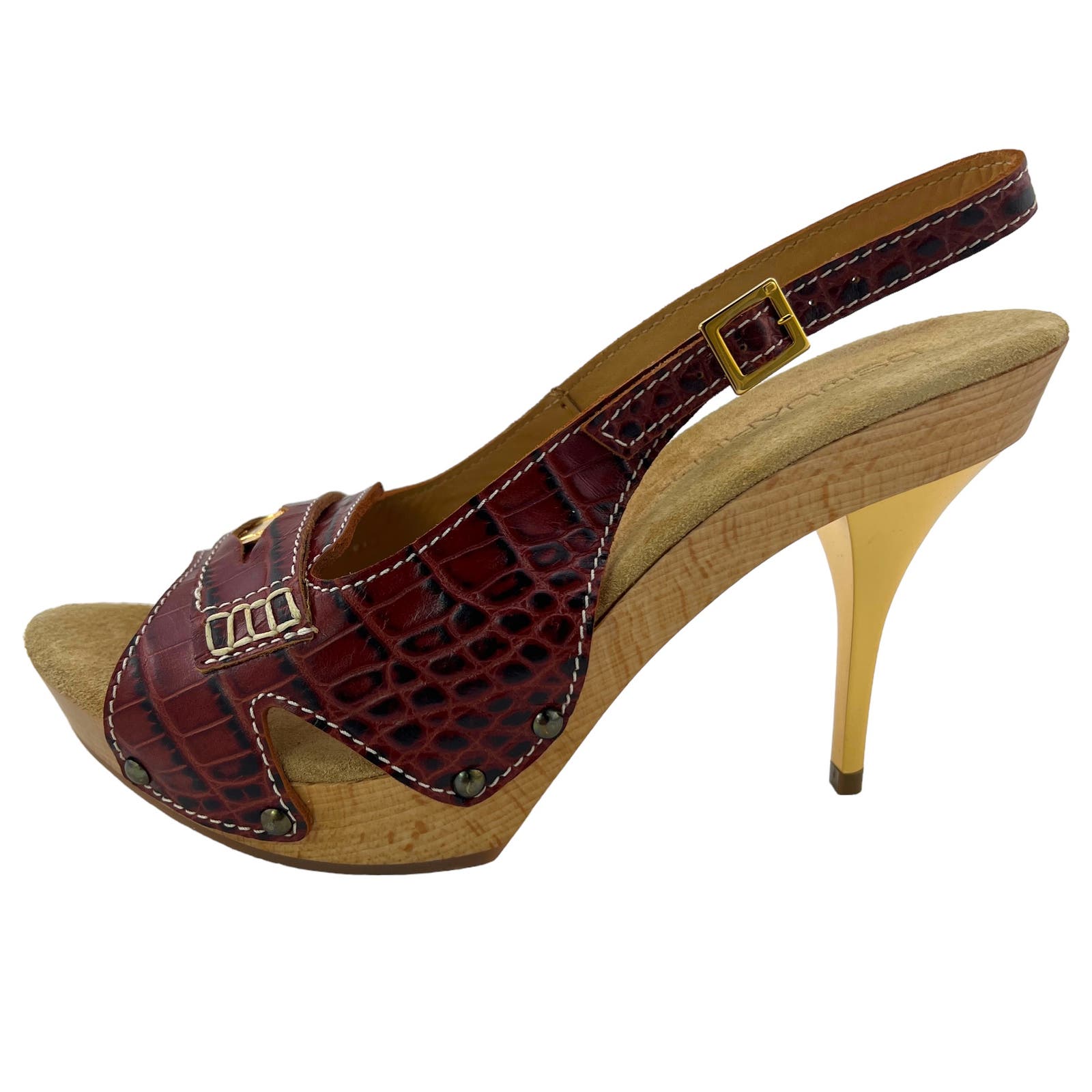 Dsquared2 Women US 7 Brown Leather Sling-back Open Toe Mid Heel Shoes