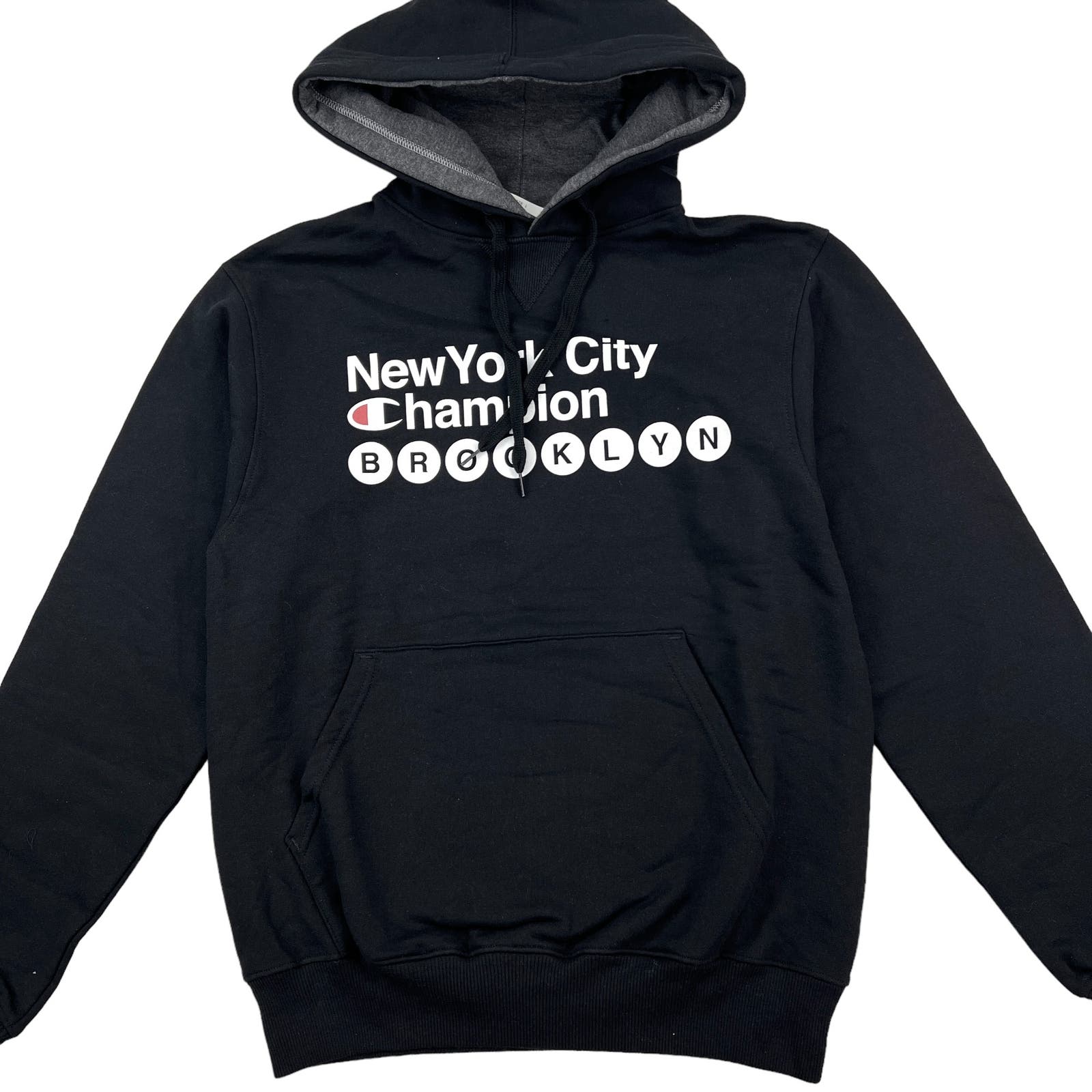 Champion Men Black Hoodie US S Logo Printed Long Sleeve