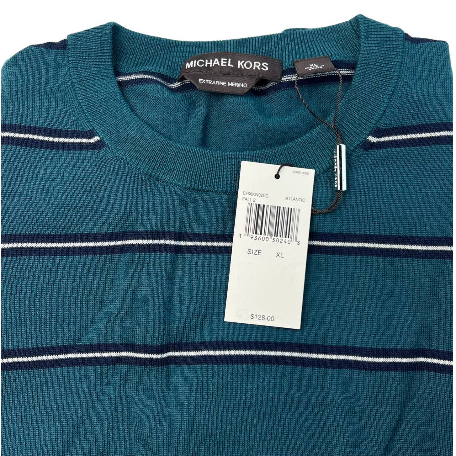 Michael Kors Men Green Sweatshirt US XL Striped Crew Neck