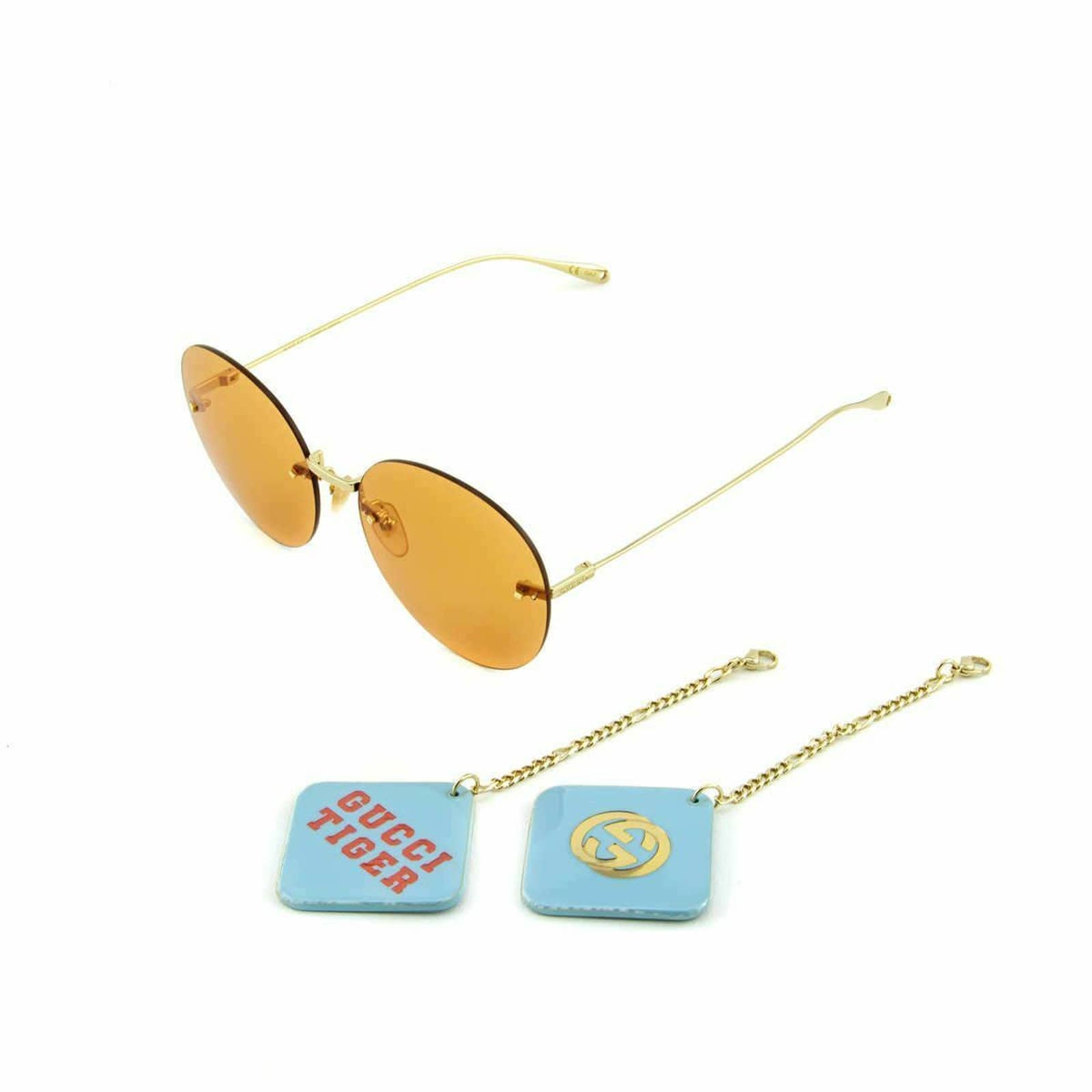 Women Gold Orange Rimless Round Sunglasses GG1149S-007