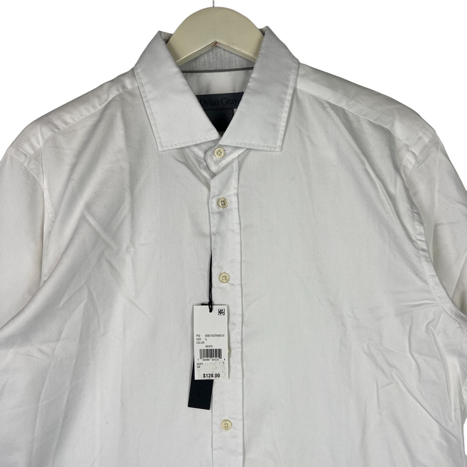 Dylan Gray Men White Cotton Dress US L Long Sleeve Button-down