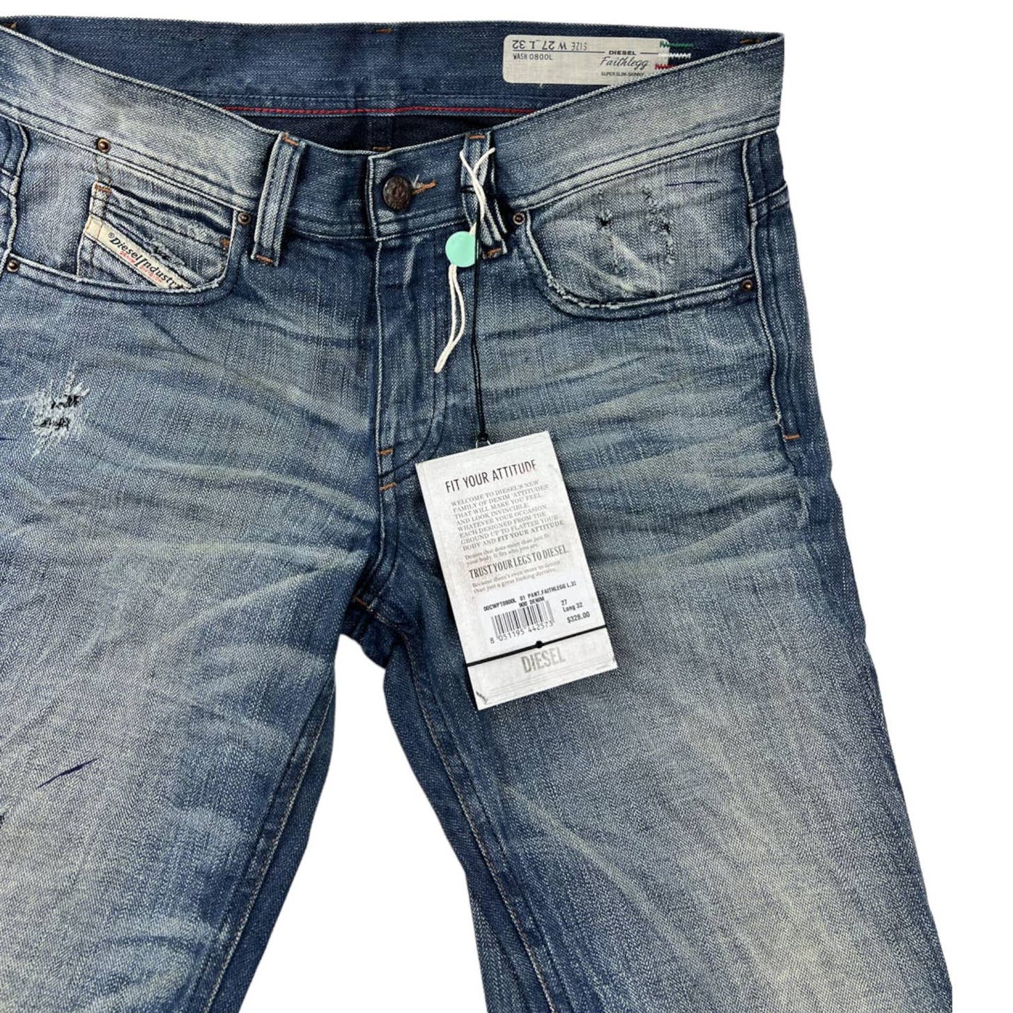 Diesel Women Denim Blue Jeans US 27 Washed Super Slim Skinny