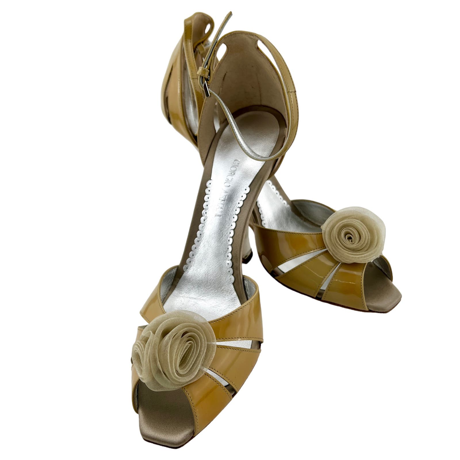 Giorgio Armani Women US 39 Nude Leather Heels Slim Wedge Sandals