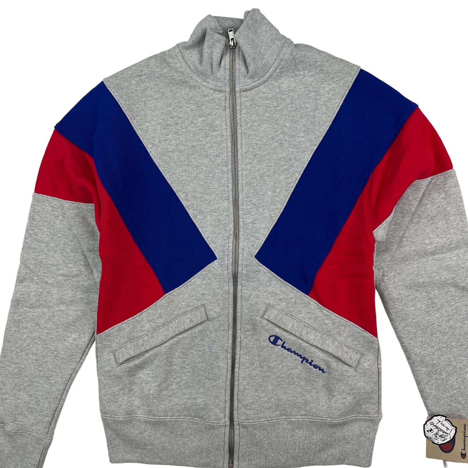 Champion Men Grey Full Zip Track Jacket US XS Reverse Weave Colorblock