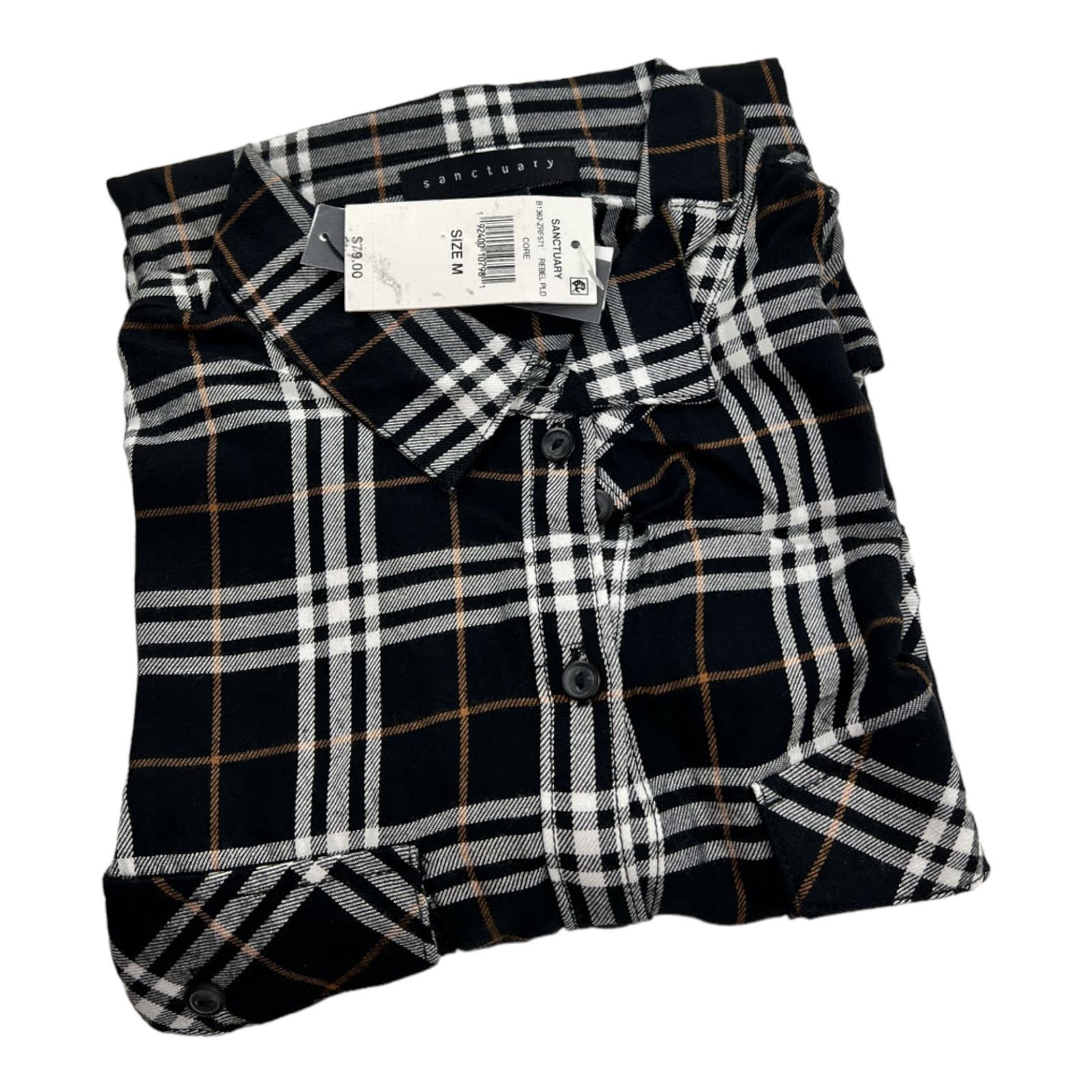 Sanctuary Men Black Plaid Shirt US M Long Sleeve Button Down