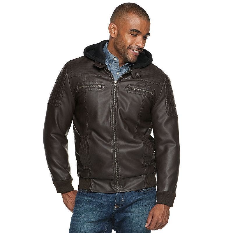 XRAY Jeans Men US S Brown Faux PU Leather Biker Jacket