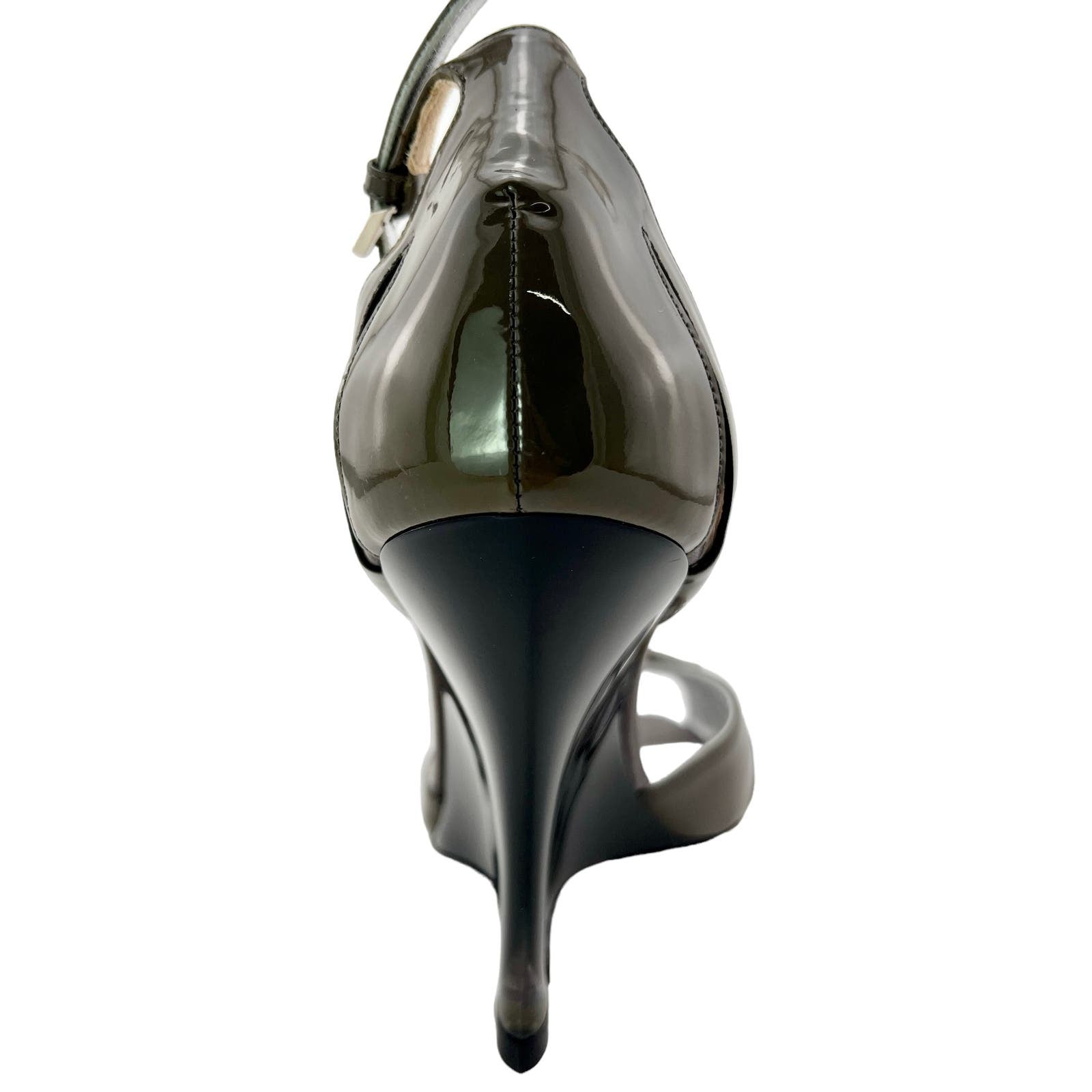 Giorgio Armani Women US 6.5 Gray Leather Heels Slim Wedge Sandals