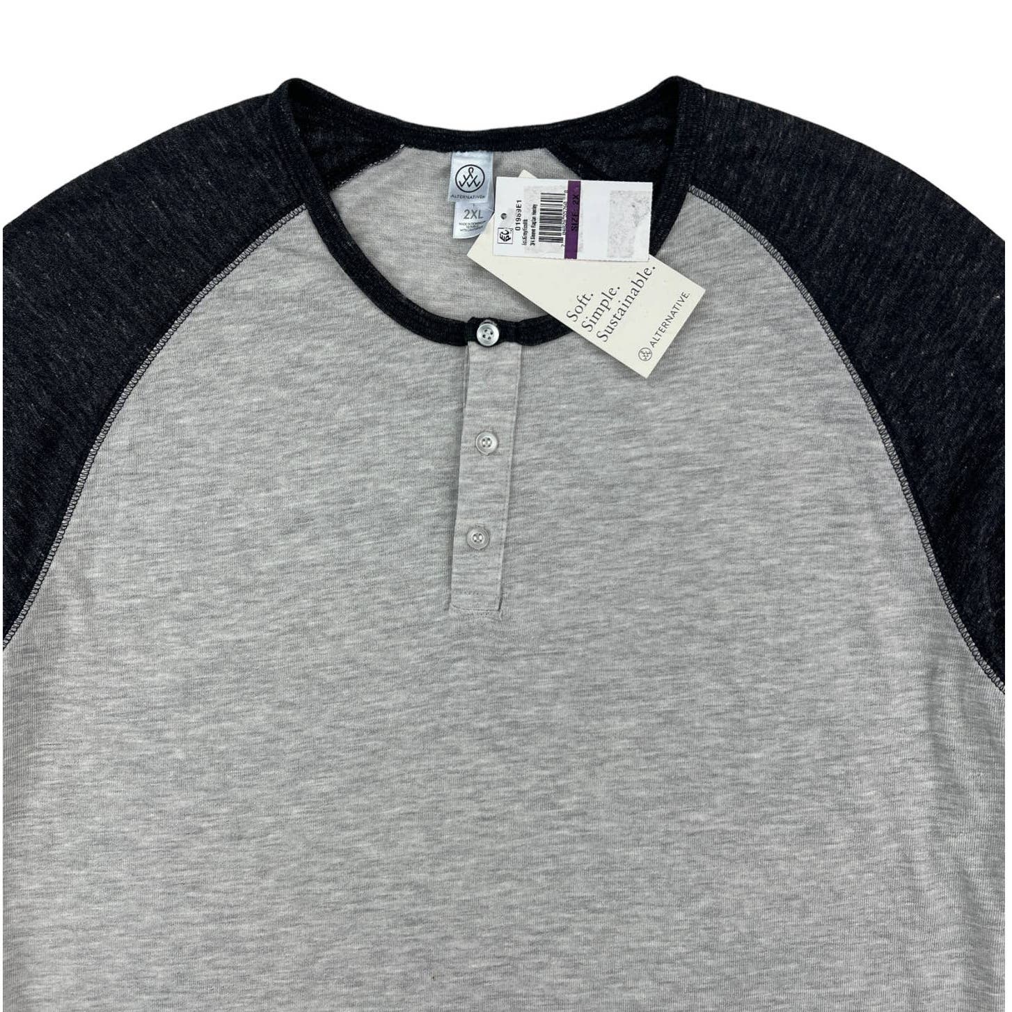 Alternative Men Grey Henley Crew Neck US XXL Middle Black Sleeve Sweatshirt