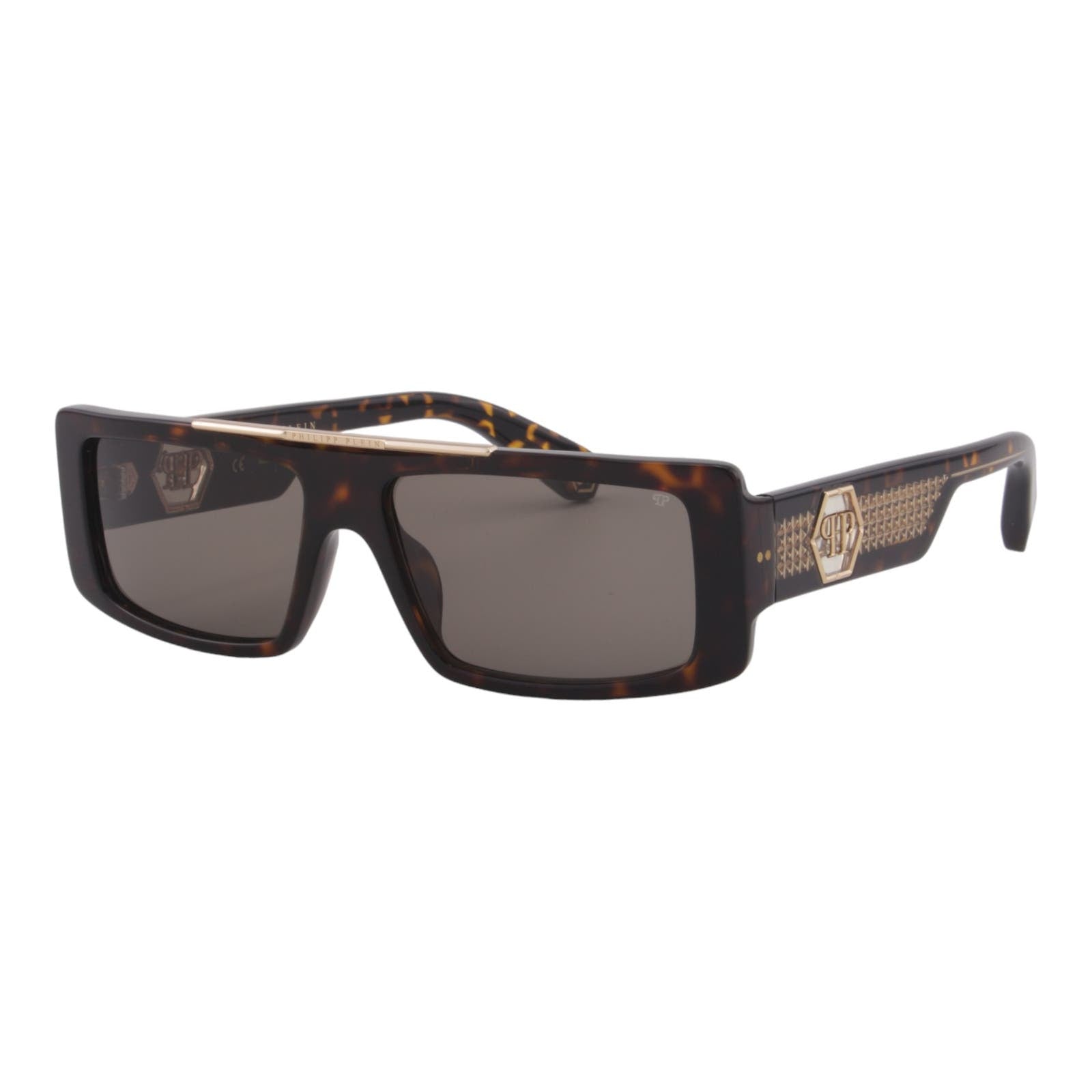 Men Slim Rectangular Brown & Gold Sunglasses SPP003V-0722
