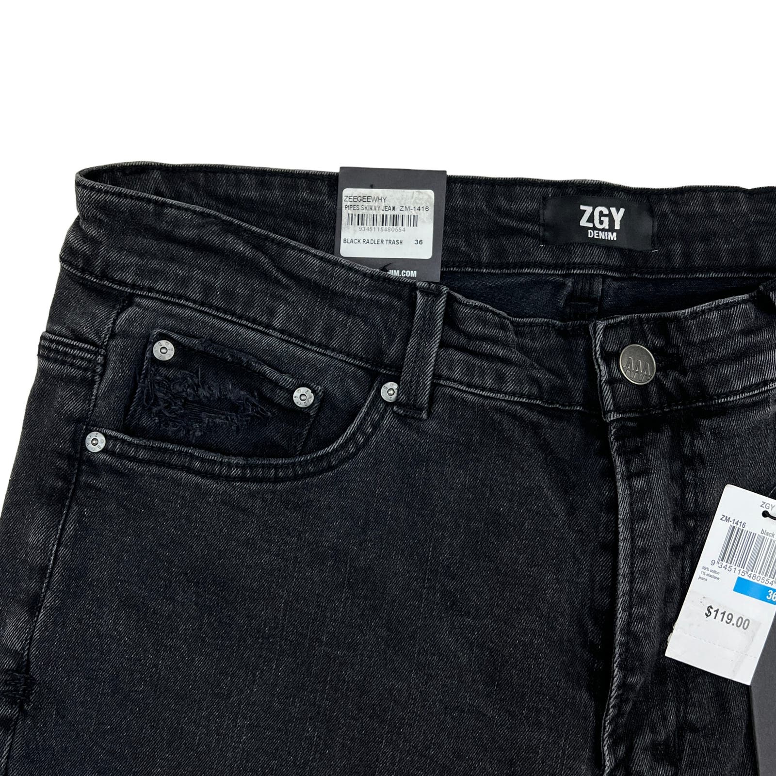 ZeeGeeWhy Men Black Ripped Jeans US 8 Pipes Skinny Crop