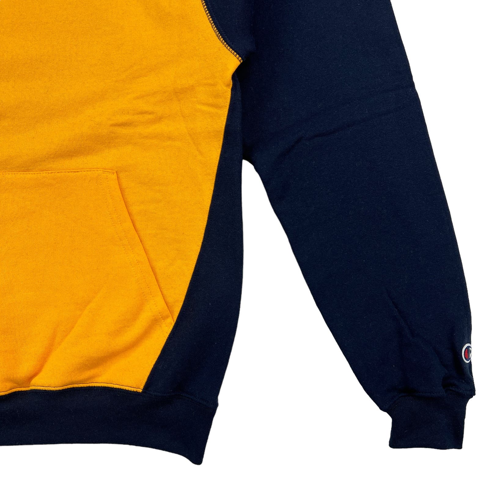 Champion Men US S Navy Blue Orange Double Dry Eco Fleece Hoody