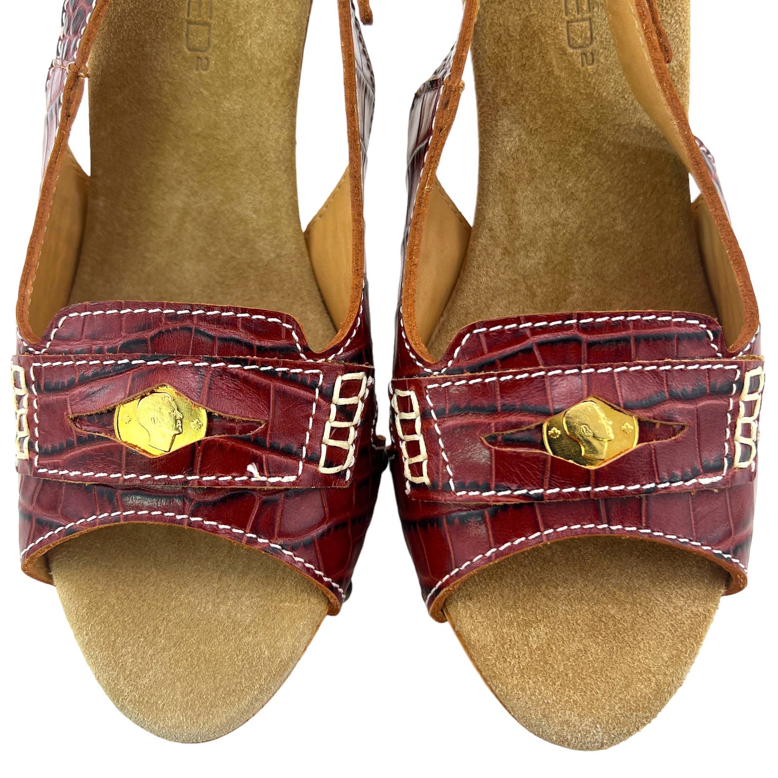 Dsquared2 Women US 6 Brown Leather Sling-back Open Toe Mid Heel Shoes