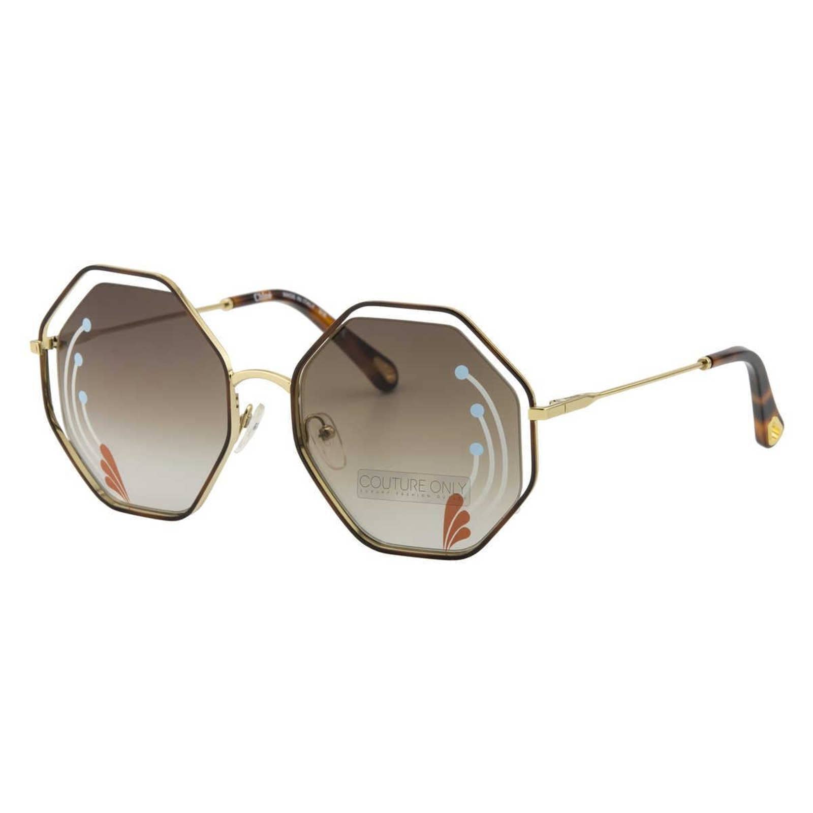 Women Octagonal Gold Brown Sunglasses CE132SRI-258