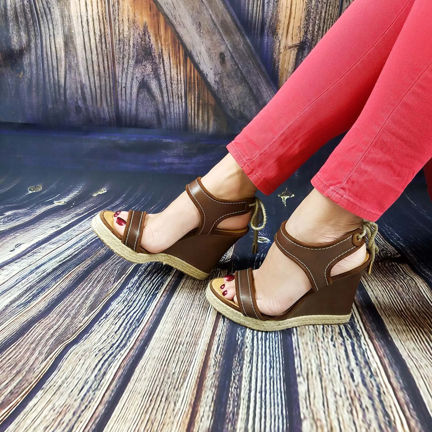 DSQUARED2 Women US 8 Brown Leather Back Laced Wedge
