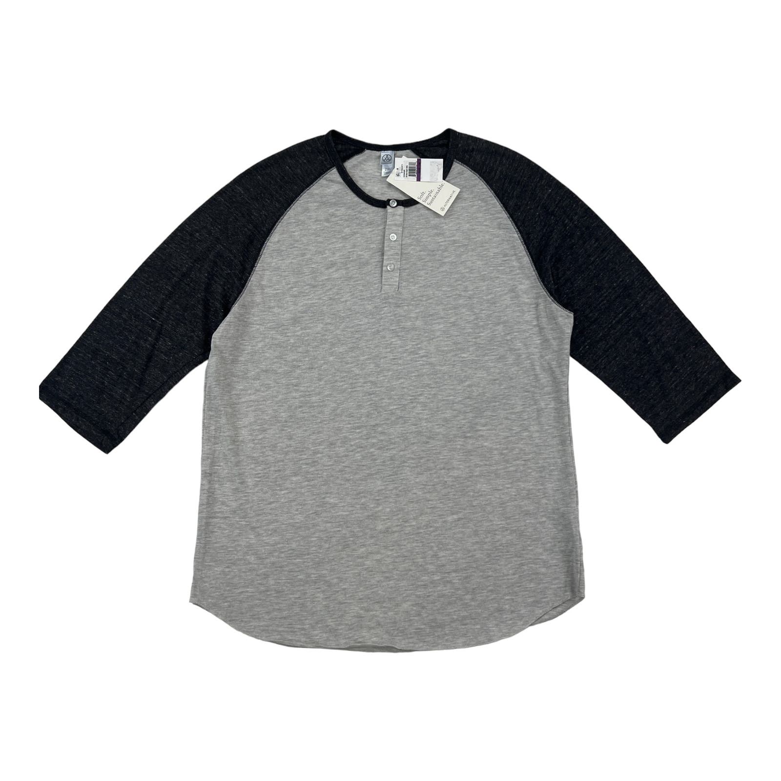 Alternative Men Grey Henley Crew Neck US XXL Middle Black Sleeve Sweatshirt