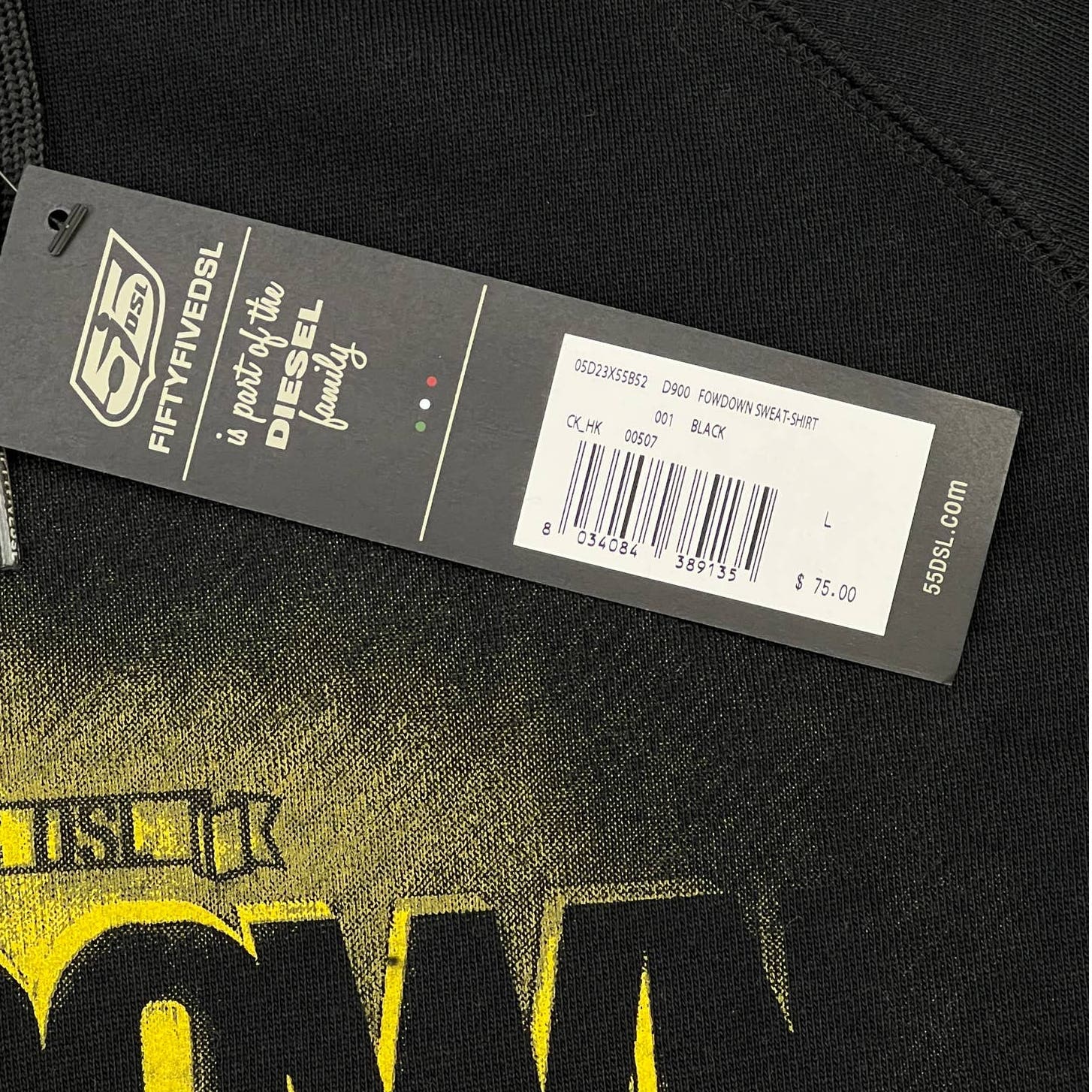 FiftyFiveDSL by Diesel Men Black Hoodie US L Sweatshirt Fowdown