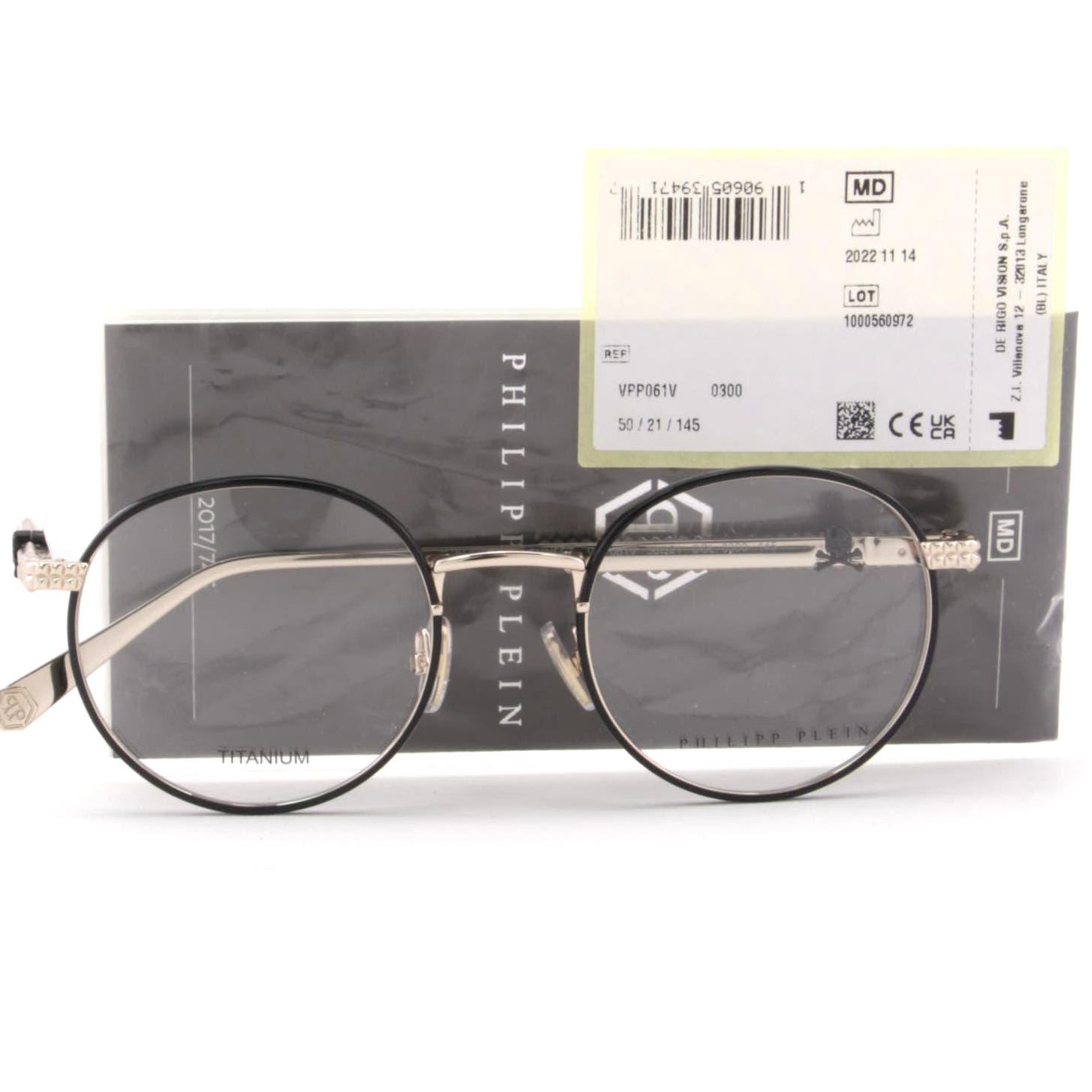 Women Round Glasses VPP061V-0300 Black & Gold Titanium Optical Frame