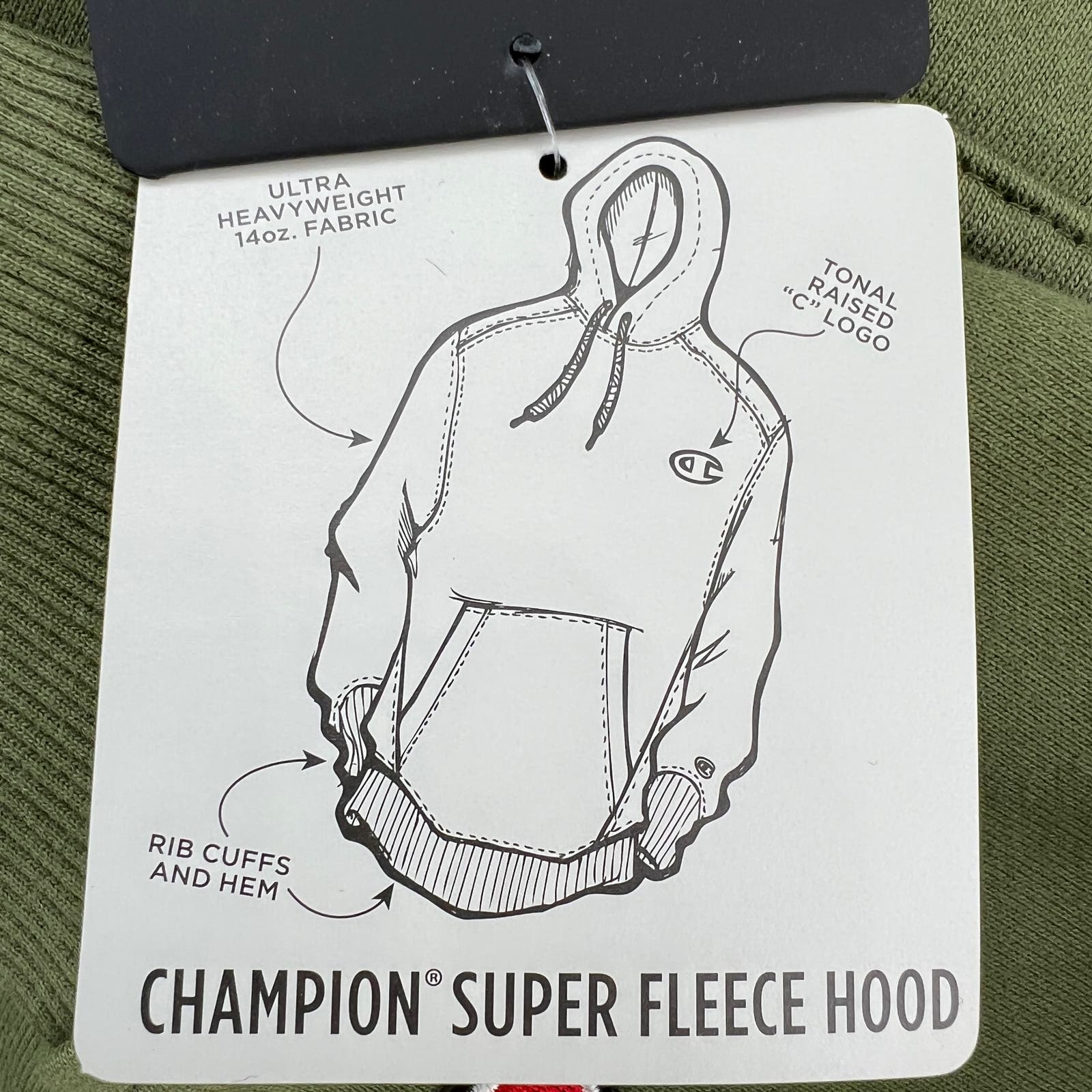 Champion Men Olive Hood US XS Super Fleece Activewear