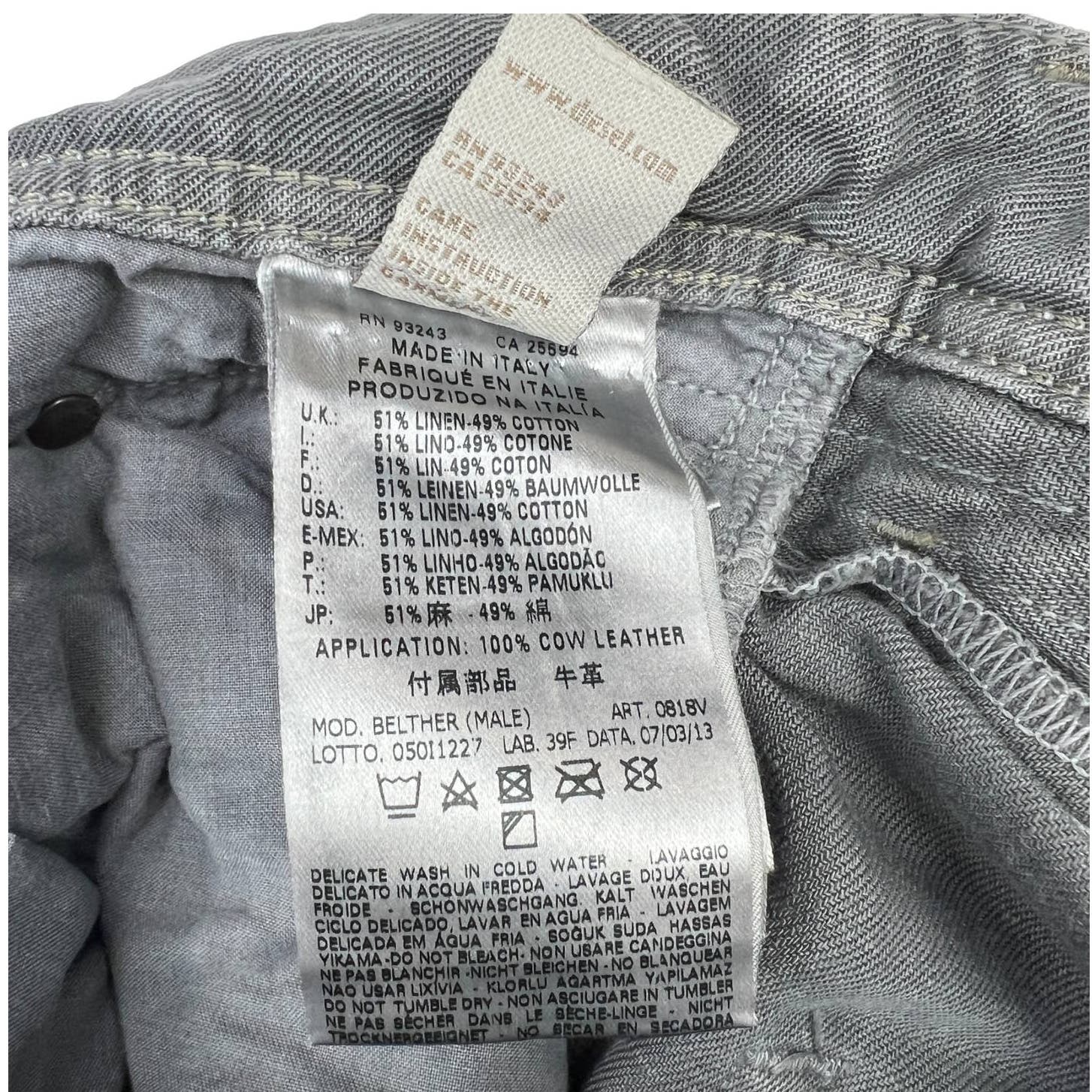 Diesel Men Grey Jeans Slim Fit US 27 Buttons Linen Cotton