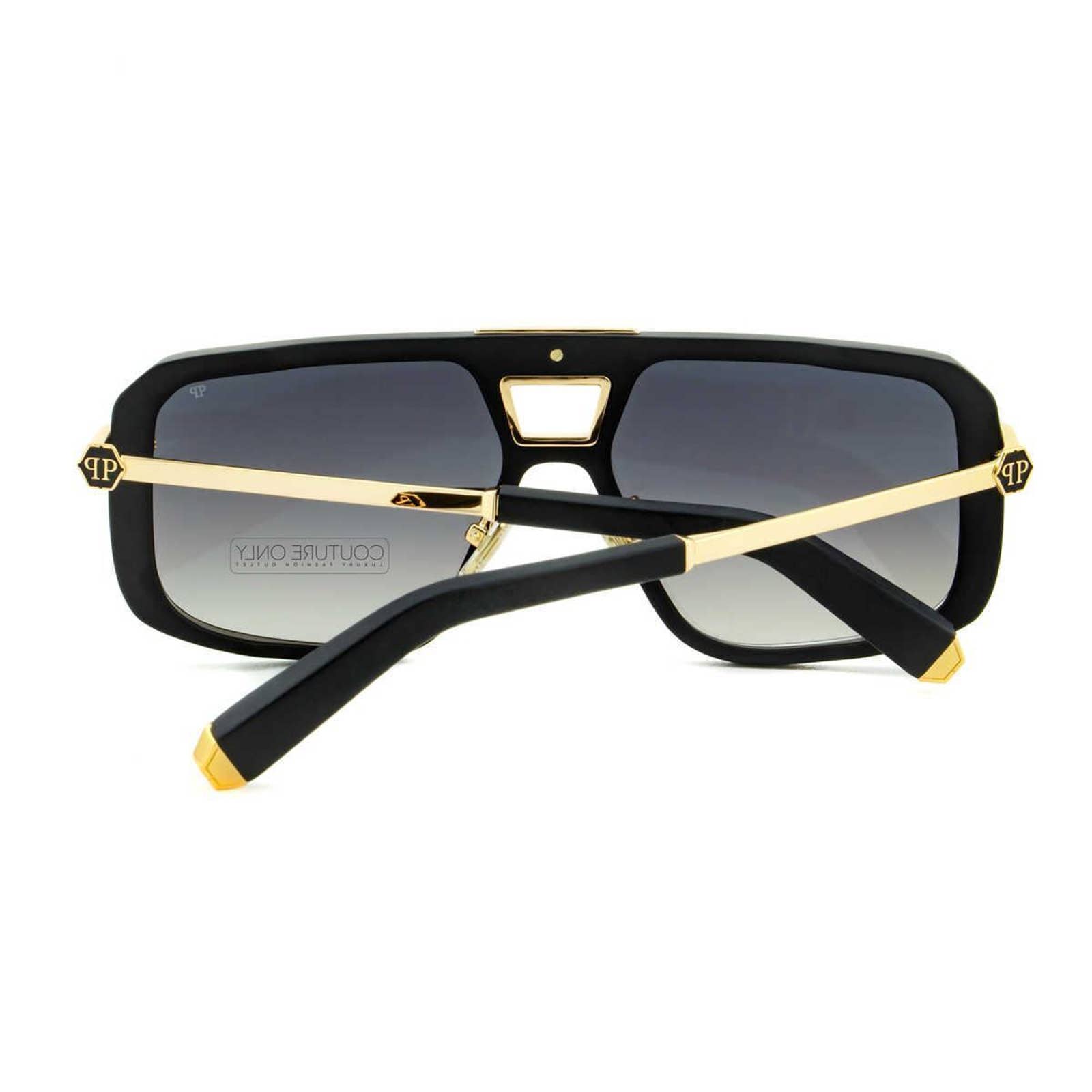 Men Square Shield Black Gold Sunglasses SPP008M-703X