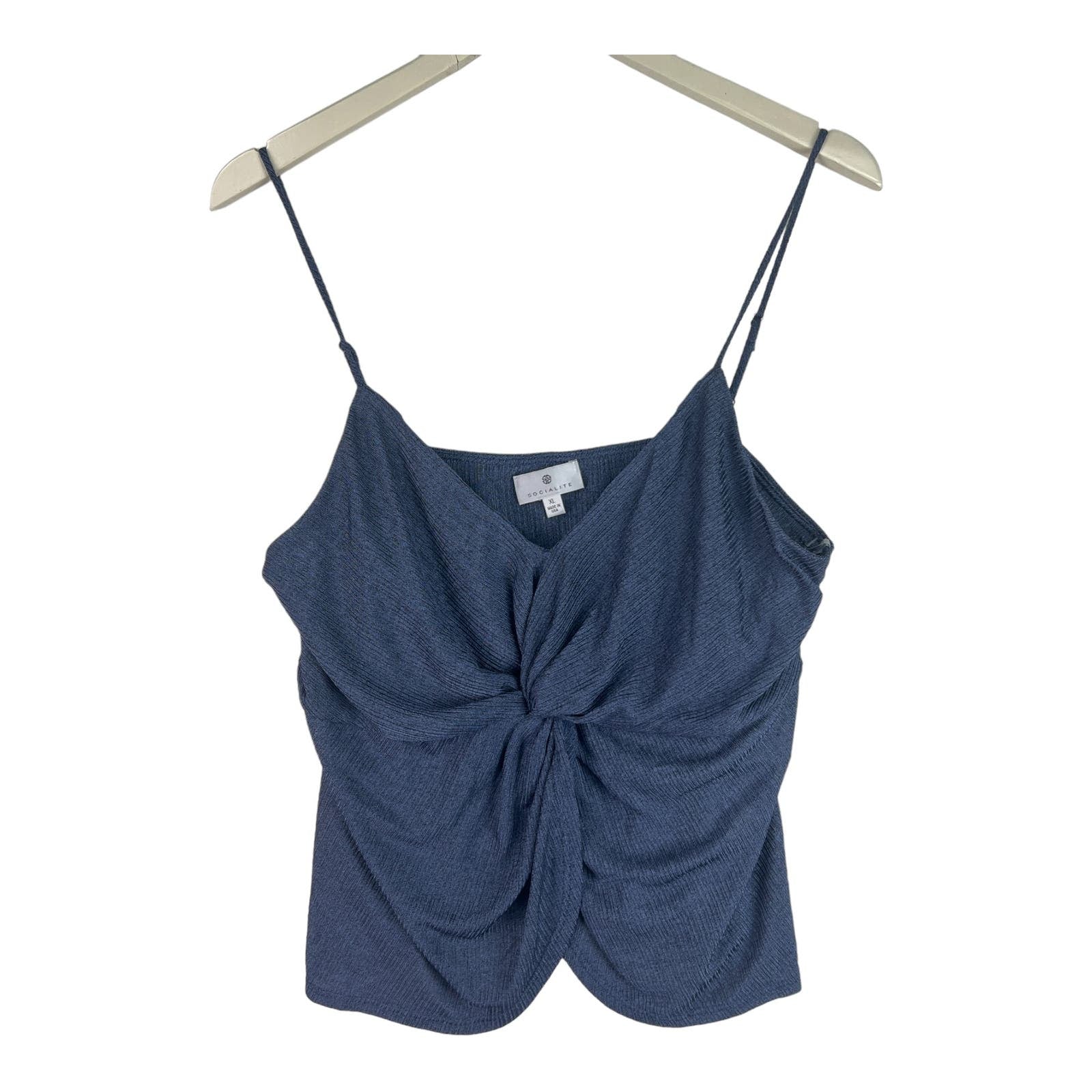 Socialite Women Navy Blue US XL Twist Front Spaghetti Strap Top