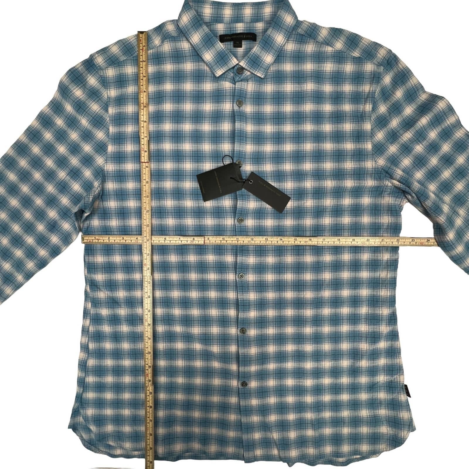 John Varvatos Men Blue White Plaid Shirt US XL Long Sleeve Button Down