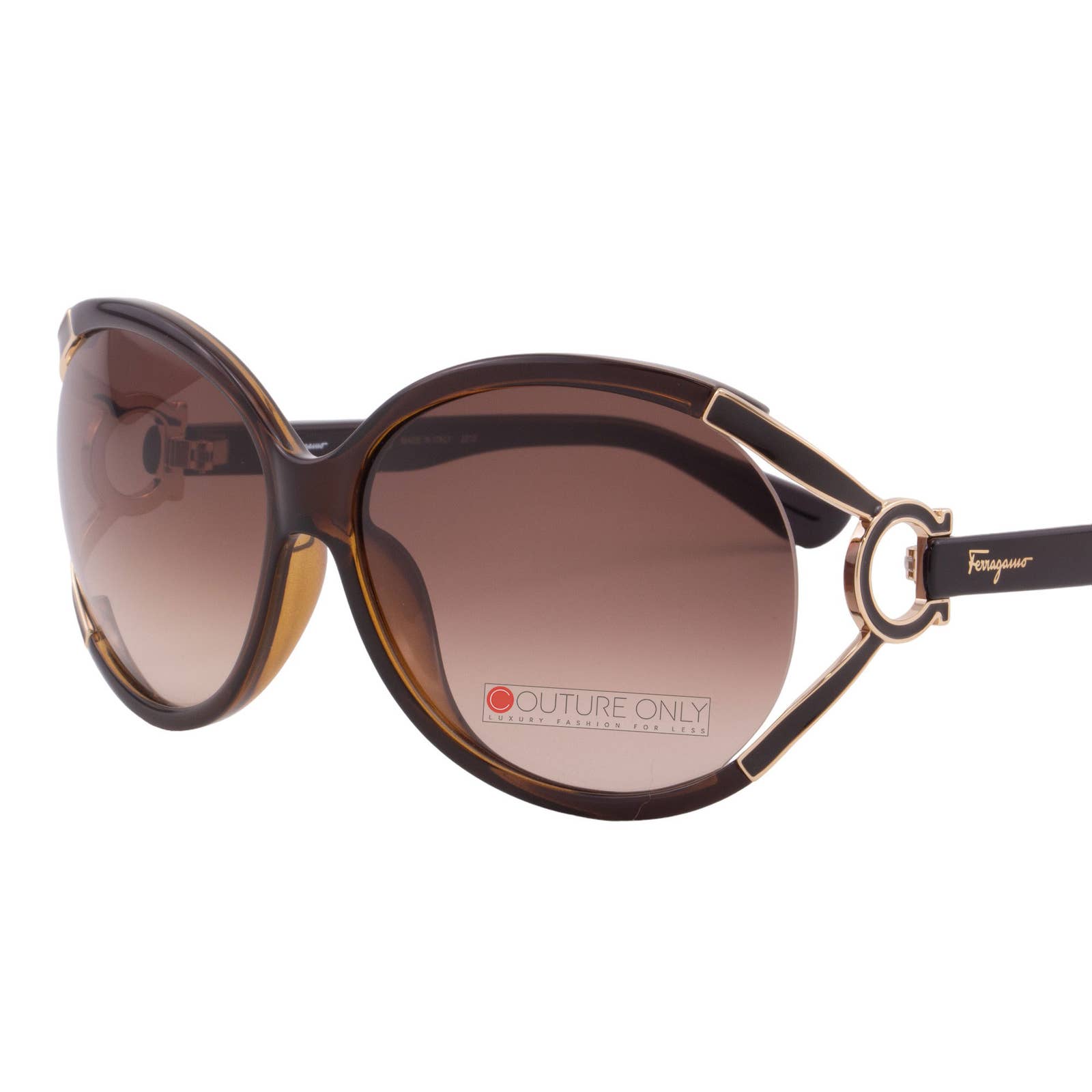 Women Round Oversized Brown Gold Sunglasses SF600S-220