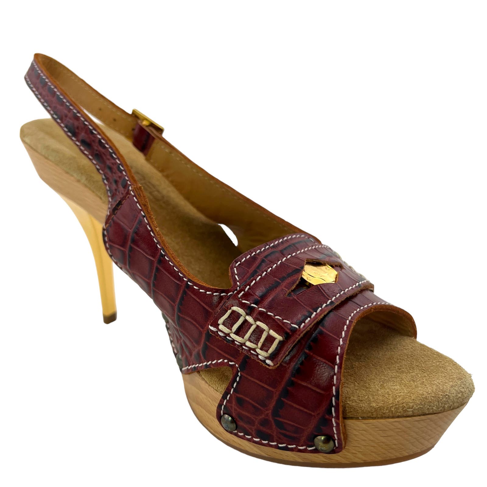 Dsquared2 Women US 6 Brown Leather Sling-back Open Toe Mid Heel Shoes