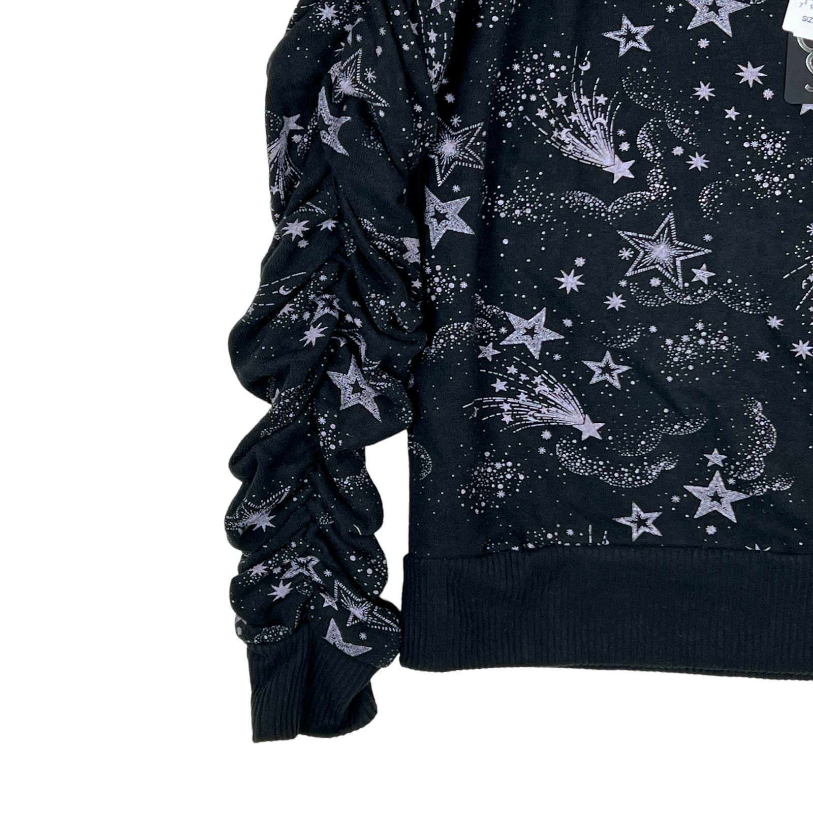 Chaser Women US S Black Sweatshirt Shirred Sleeve