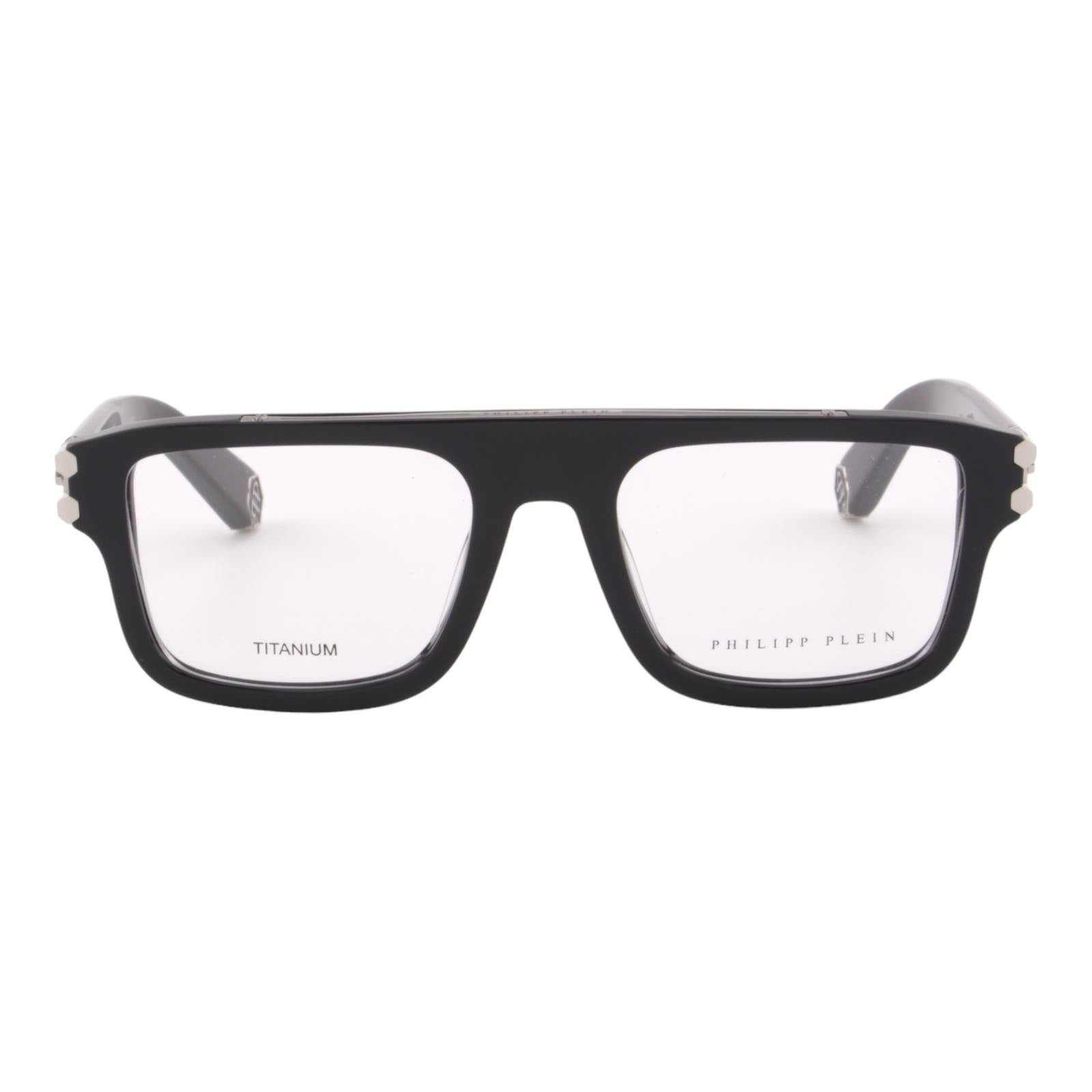 Men Square Glasses VPP021M-700Y Black Optical Frame Silver Titanium
