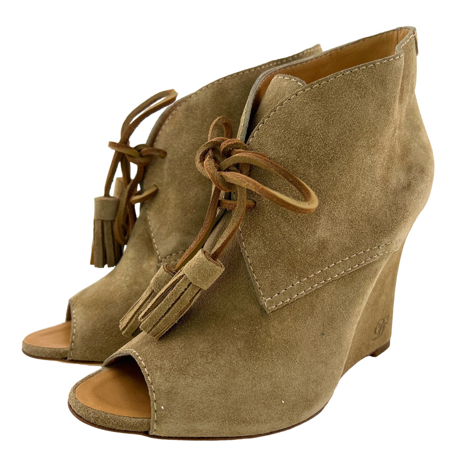 Dsquared2 Women US 9 Booties Suede Leather Peep Toe Wedge Heels