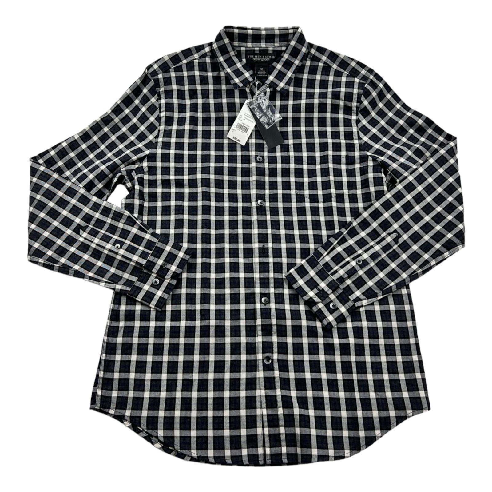 The Men's Store Men Grey Plaid Shirt US M Classic Casual Long Sleeve